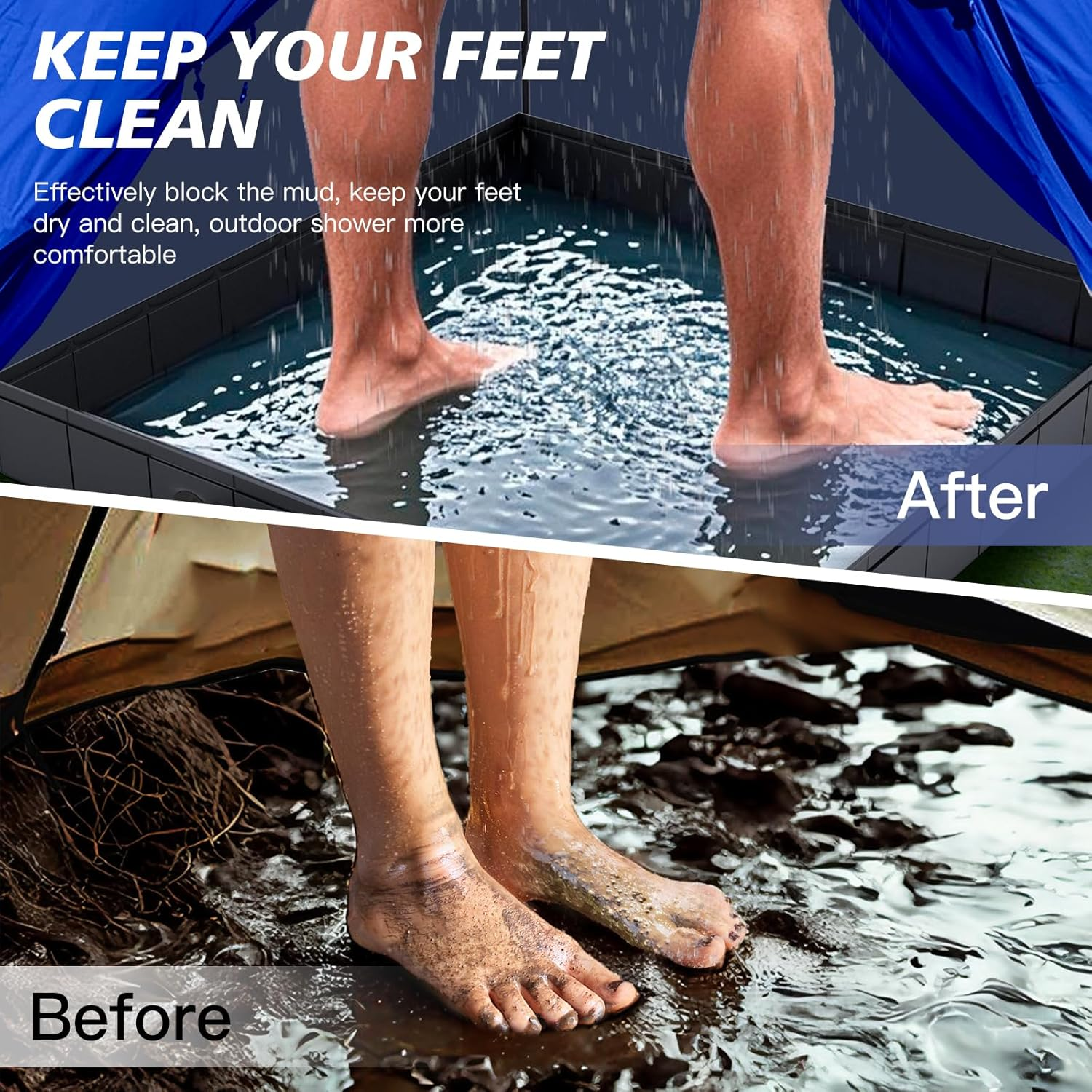 Portable Shower Pan, Spopal Foldable Shower Base & Basin Floor with Detachable Drain Pipe, 104 X 104 X 13Cm, for RV, Shower Tent, Camping, Outdoor, Indoor Shower Stall Enclosures, Bathing Pets (Black) image number 6