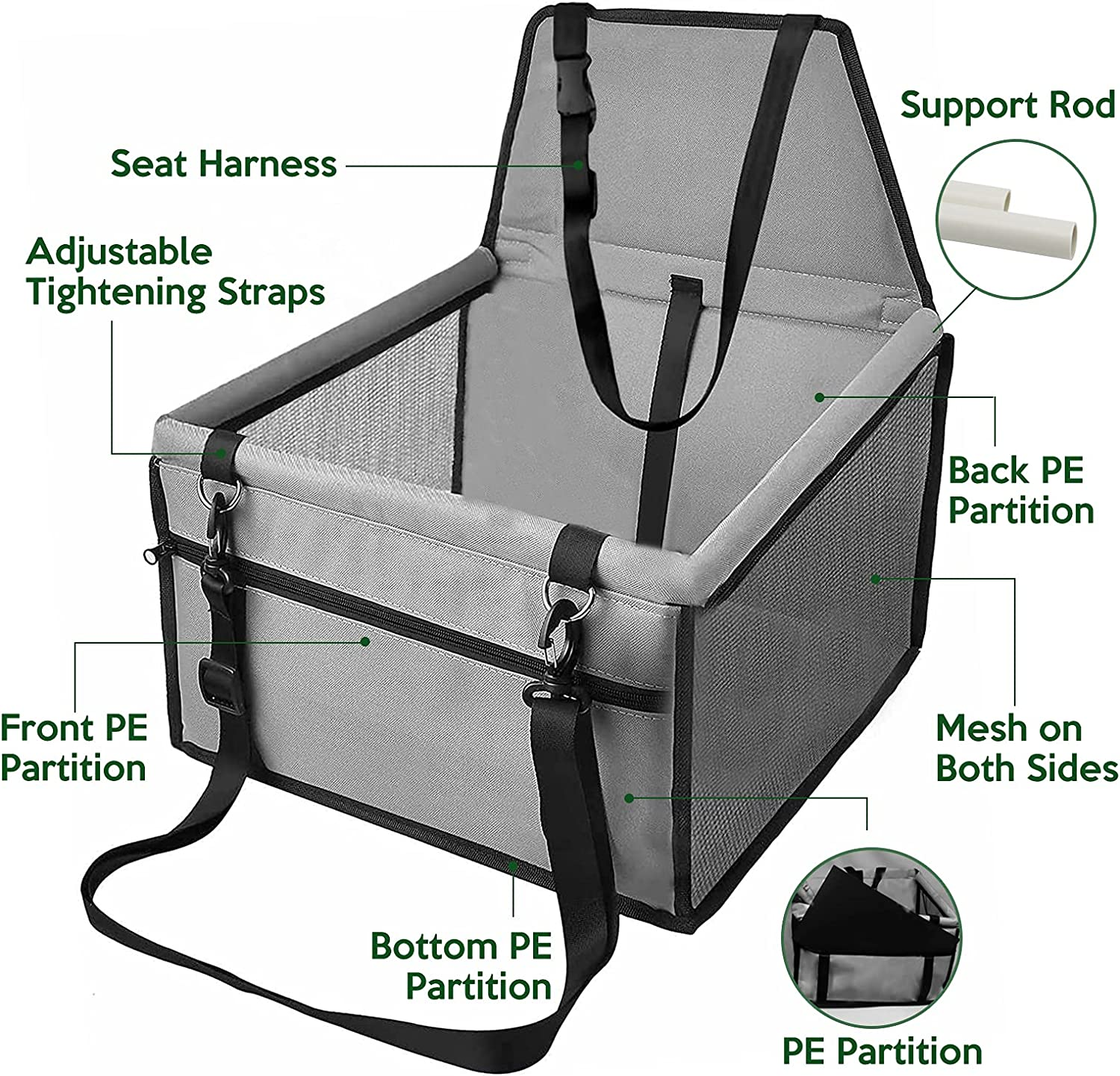 Pet Booster Seat Worthplanet Dog Car Seat with Clip-On Safety Leash and Zipper Storage Pocket Perfect for Small Pets W120022