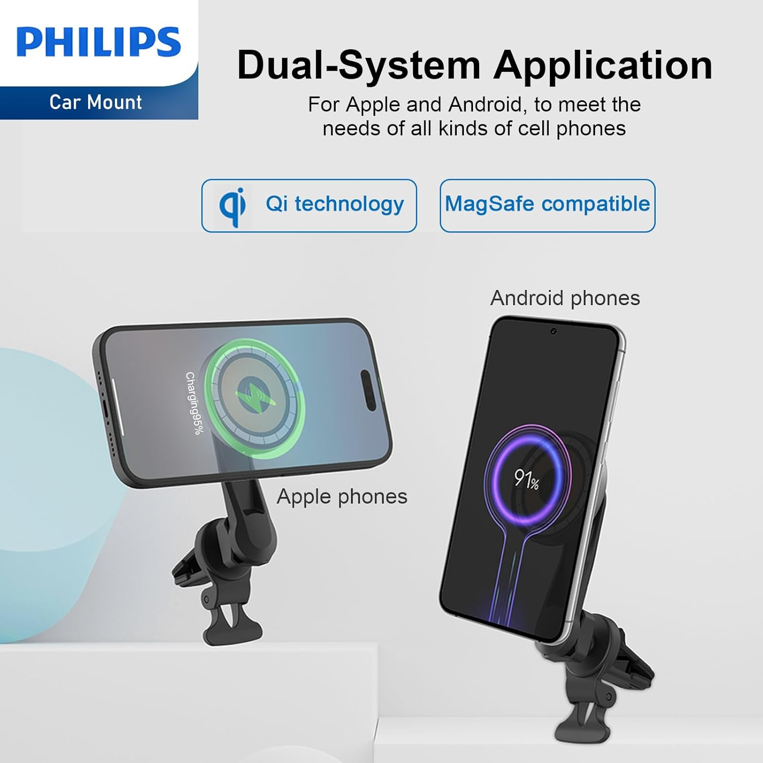 Philips Magnetic Wireless Car Charger Mount, Air Vent for Iphone 16/15/14 plus Pro Max/13/12 Pro Max/12 Mini, 15W Charging Compatible with Magsafe Car Mount, Fast Charging Phone Holder image number 2