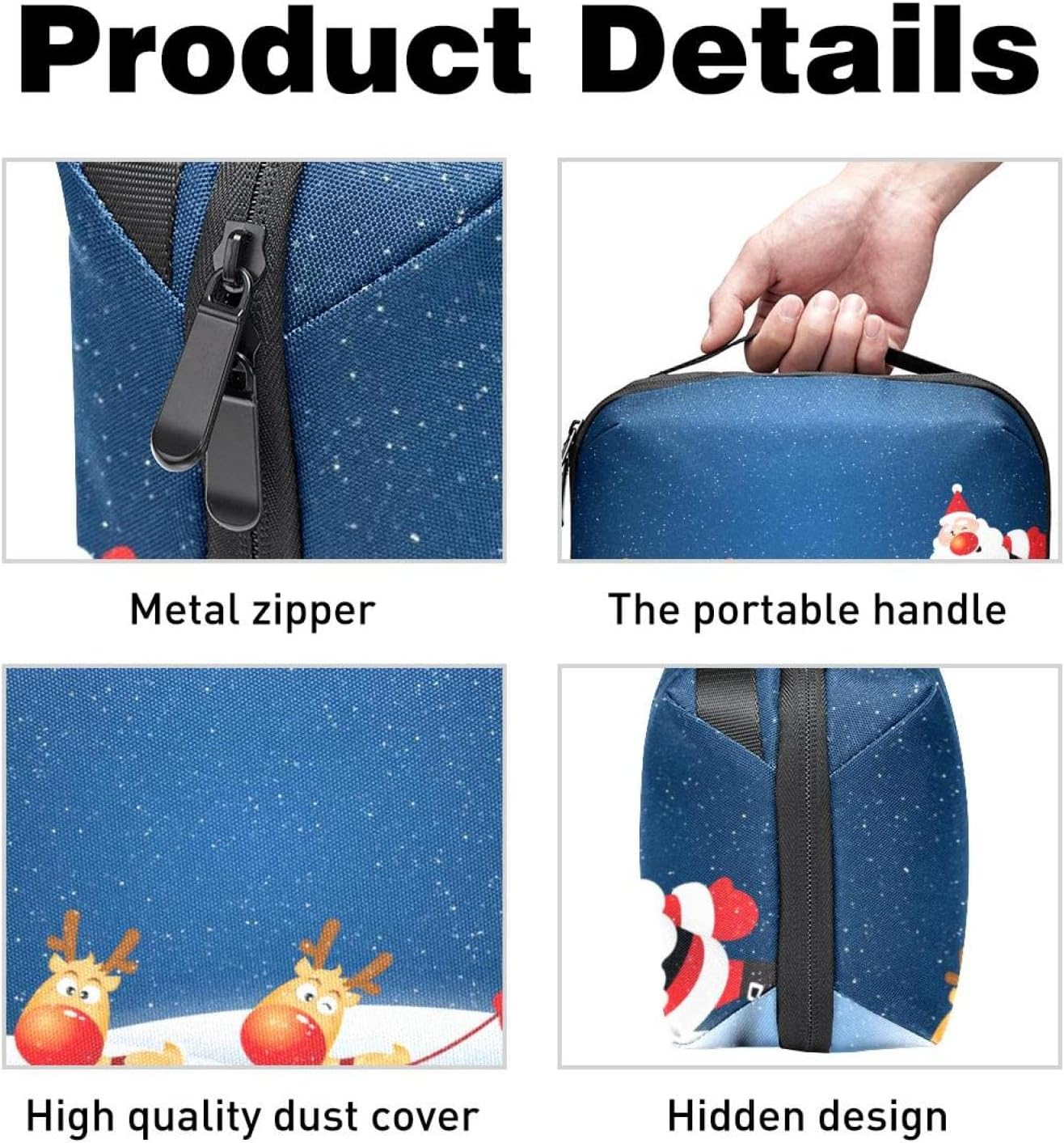 Cosmetic Bag for Women, Adorable Roomy Makeup Bags Travel Water Resistant Toiletry Bag Accessories Organizer, Christmas Cartoon Elk Santa Claus image number 4