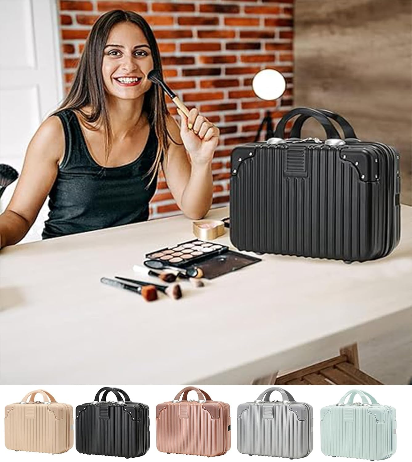 Makeup Travel for Women Girl, Portable, Waterproof ABS Storage. Elastic Band & Zipper. Hard - Shell, for Vanity Items. Ideal for Hand Luggage. (Silver) image number 3