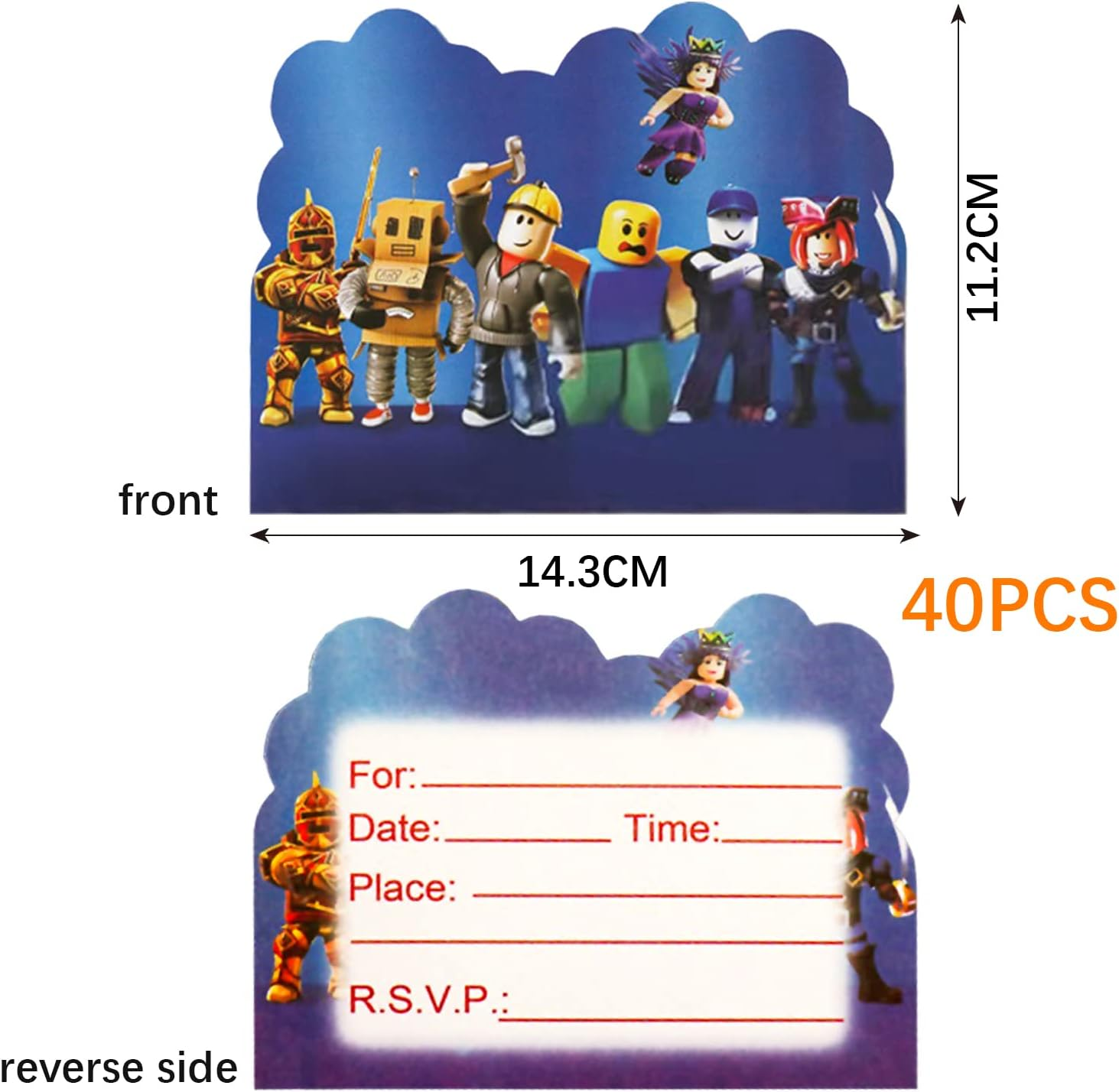 FAMILIO Pack of 40 Roblox Invitation Cards Caricature Children'S Invitation Cards Roblox Themed Party Invitation Cards for Children Girls Boys image number 6
