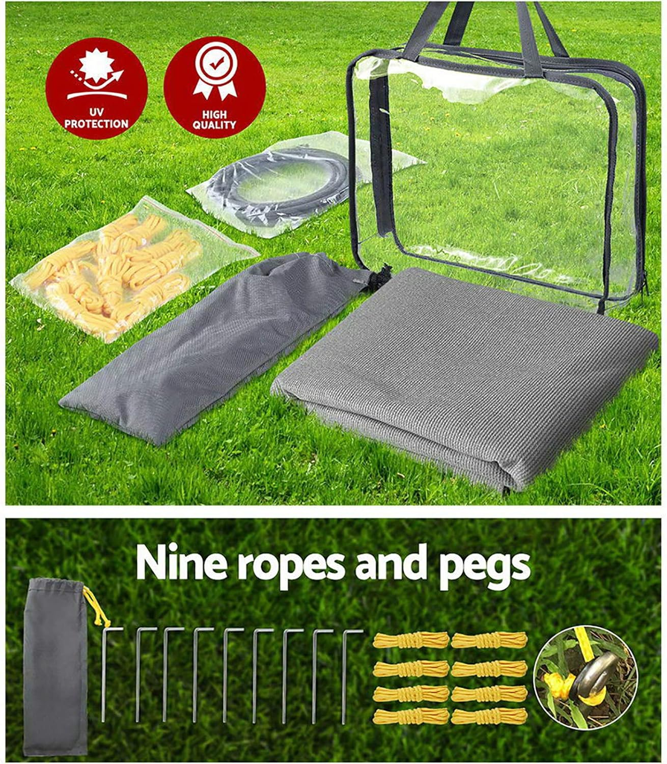 Weisshorn Caravan Awnings, 3.7 X 1.95M Roll Out Privacy Screens Sun Shade Car End Side Wall Awning Outdoor Travel Garden Balcony Accessories, with Carry Bag Ropes Ground Pegs Grey image number 1