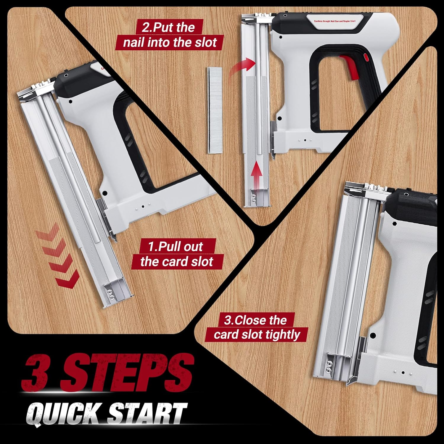 Advwin Brad Nail Gun, 2 in 1 Electric Nailer/Staple Gun, 18 Gauge Cordless Brad Nailer with 1000Pcs Straight Nails/Staple, 2 Nailing Modes, for Woodworking, Material Repair, DIY, Home Improvement image number 3