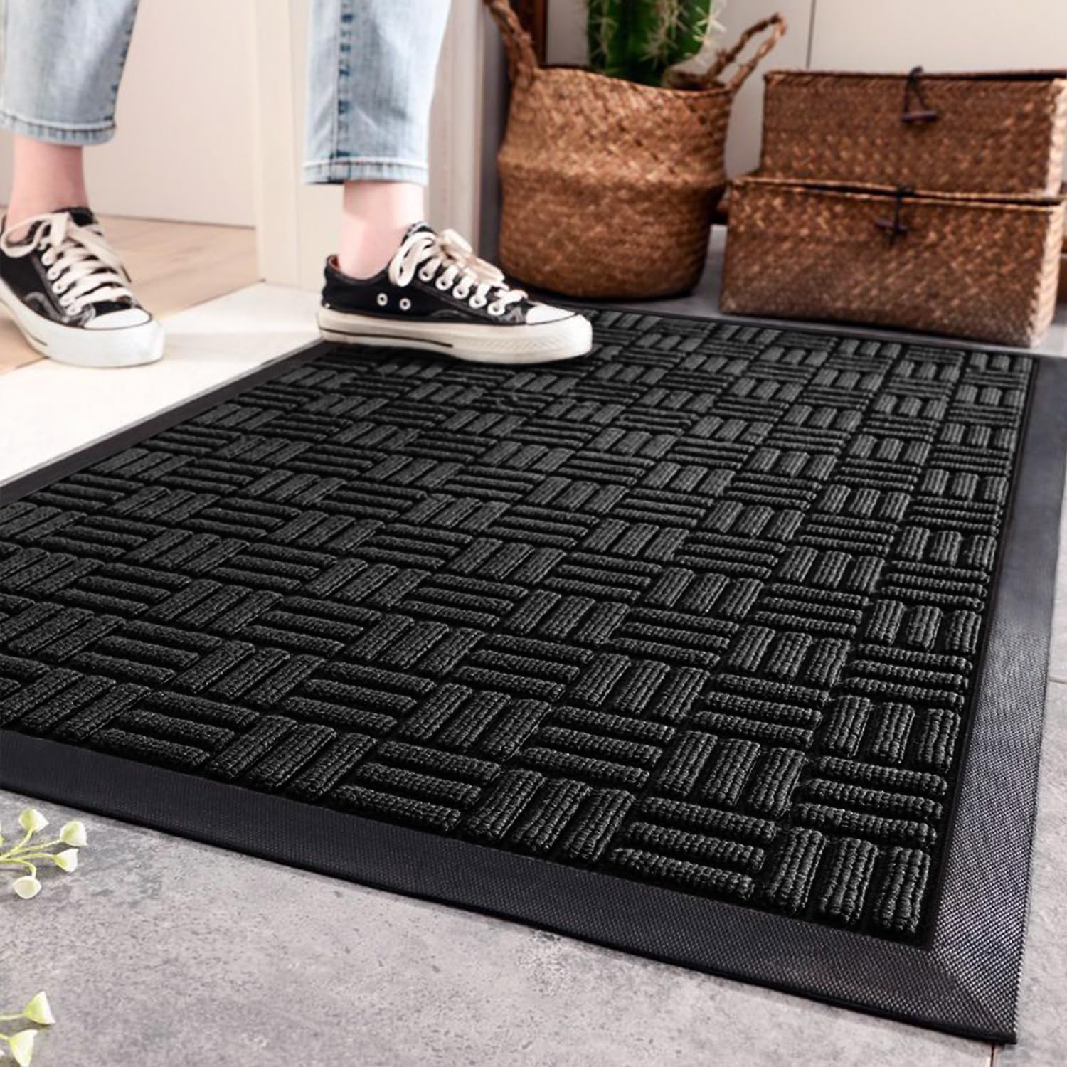 Door Mats Outdoor Indoor, Heavy Duty Non Slip Welcome Mats for Front Door, Easy Clean outside Doormats for Outdoor Entrance Home Entry Mat, Patio Waterpoor Rubber Door Mat, 45X70CM Brown