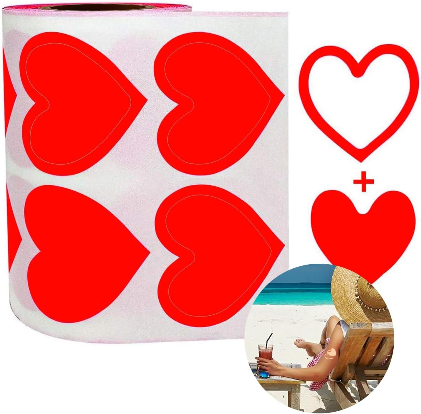 Red Heart Shape Stickers Label,1.5 in Hollow and 1.25 in Solid Heart Stickers,500 per Roll image number 1