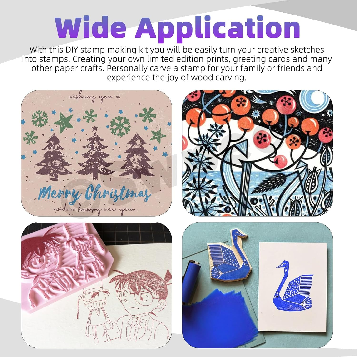 Swpeet 8Pcs Rubber Stamp Carving Tools with Linoleum Block Assortment Kit, Stamp Making Kit Rubber Block Stamp Maker Printmaking Supplies for DIY Printmaking, Printing and More Crafts