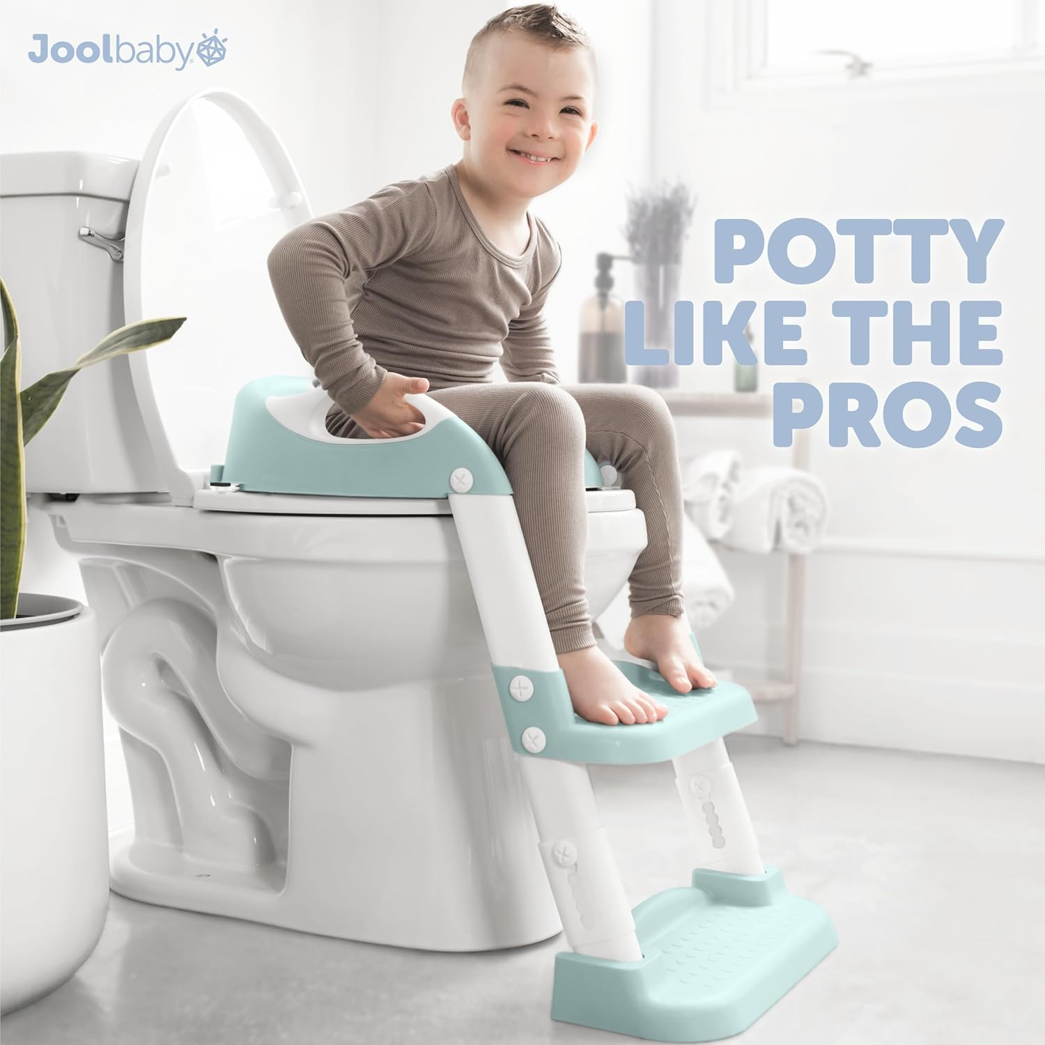 Jool Baby Potty Training Seat with 2 Step Ladder for Toddlers - Soft Cushioned Seat & Splash Guard, Adjustable Height (Aqua) image number 1