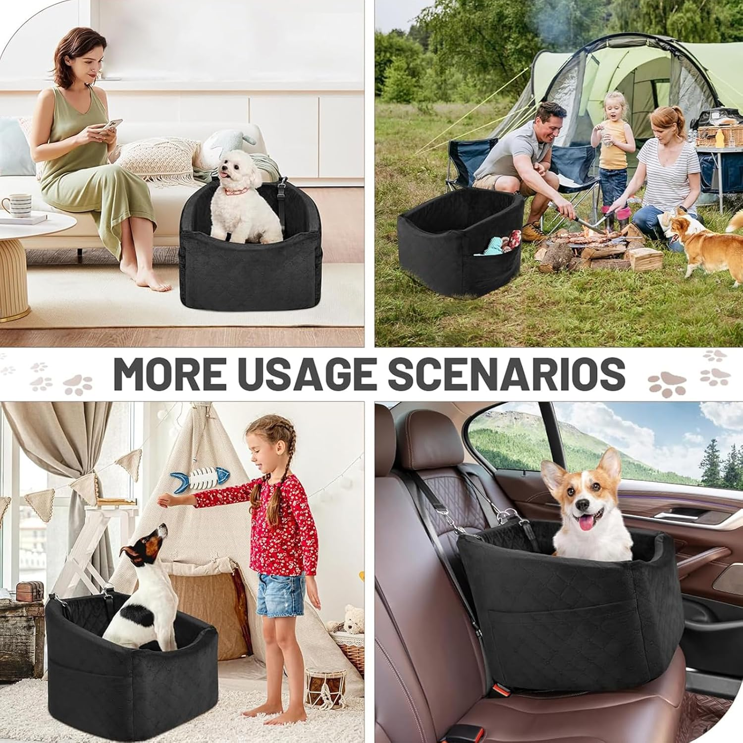 Dog Car Seat for Small Dogs, Portable Dog Car Seat with Storage Pockets, Durable Oxford Fabric Puppy Car Seat Organizer, Easy Install for Cars, Suvs,Black image number 6