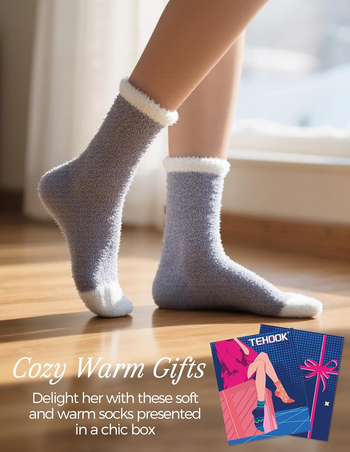TEHOOK Fuzzy Socks Soft Cozy Fluffy Slipper Winter Warm Plush Socks Christmas Stocking Stuffers Gifts for Women image number 3