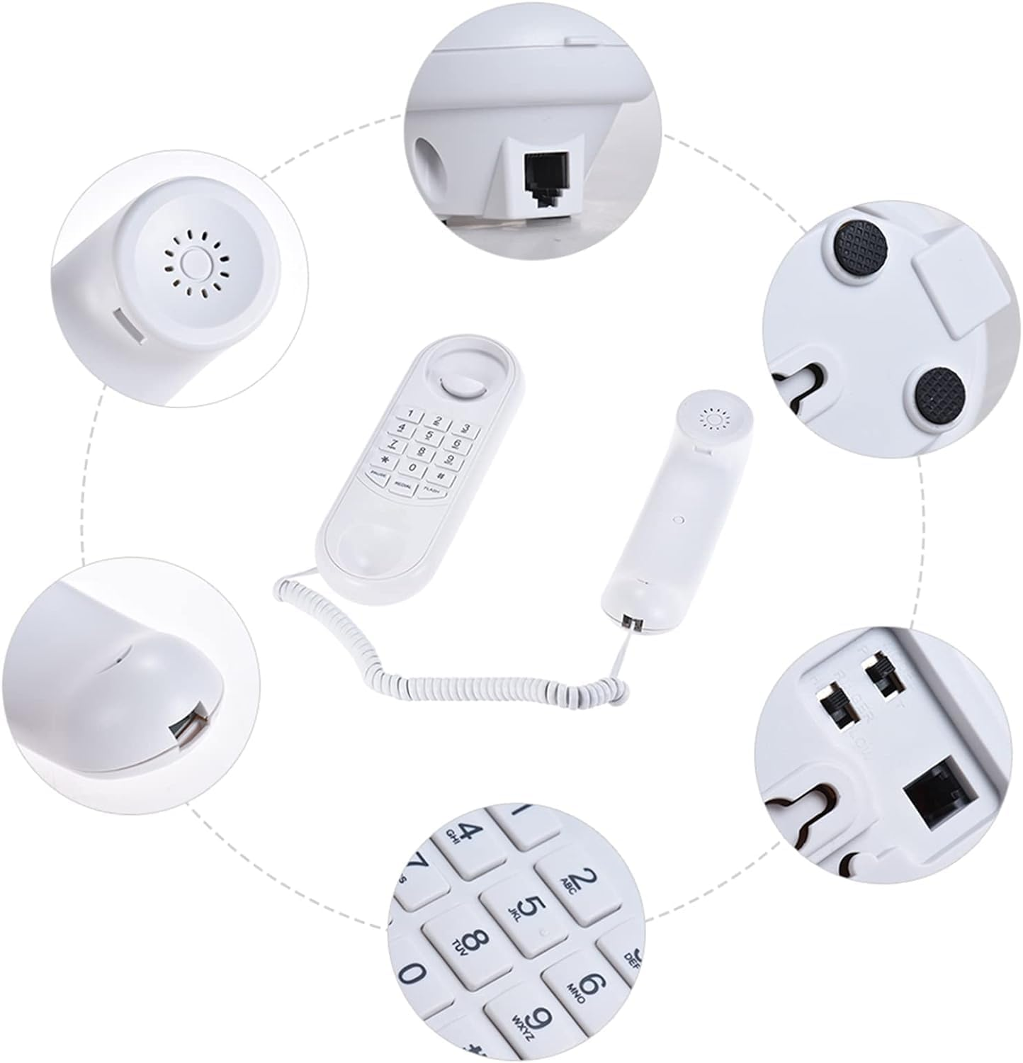 Domary Portable Corded Telephone Phone Pause/Redial/Flash Wall Mountable Base Handset for House Home Call Center Office Company Hotel image number 3