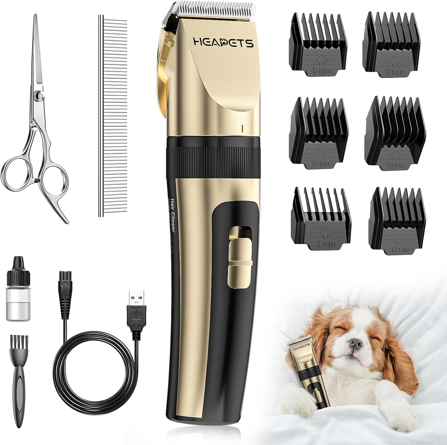 Dog Grooming Clippers, Low Noise, Electric Quiet, Adjustable Clipper Comb, Rechargeable Cordless Dog Hair Clippers for Dogs Cats Pets, Gold image number 1
