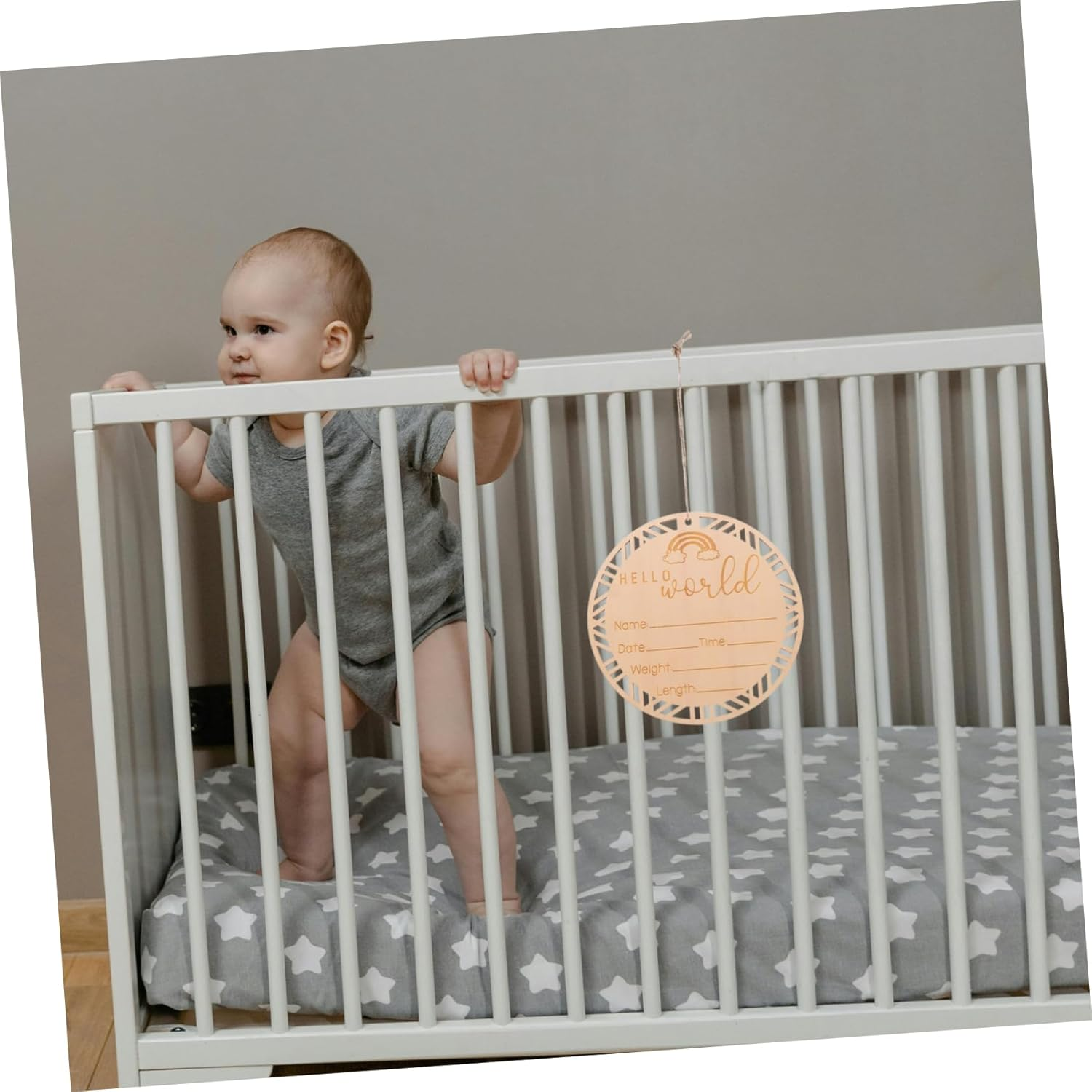 Generic Wooden Announcement Sign Smooth Polished round Nursery Decor Plaque Newborn Milestone Photo Prop for Birth Announcement and Growth Tracking Gift image number 4