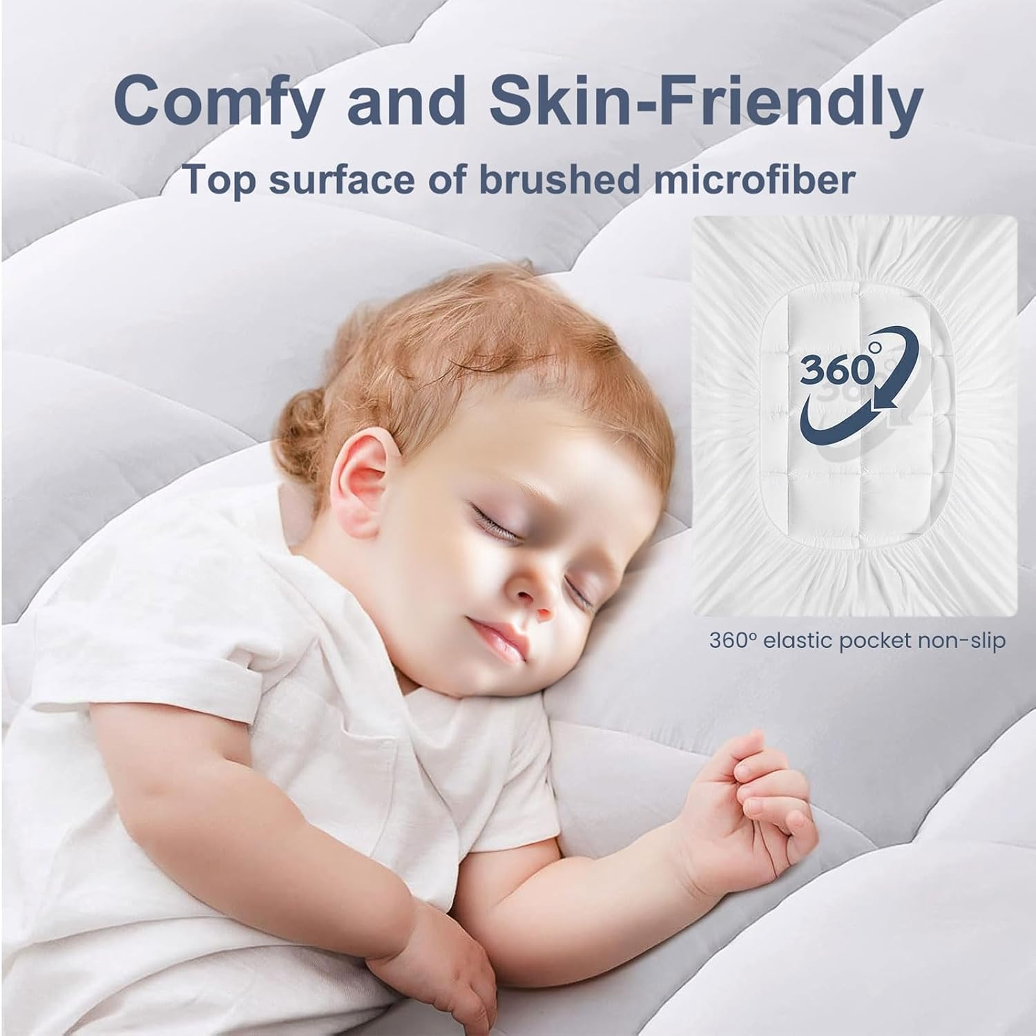 Bamboo Mattress Topper Hotel Style Pillowtop Fitted Mattress Cover 10Cm Thick - Machine Washable Hypoallergenic(White (1750GSM), Double) image number 3