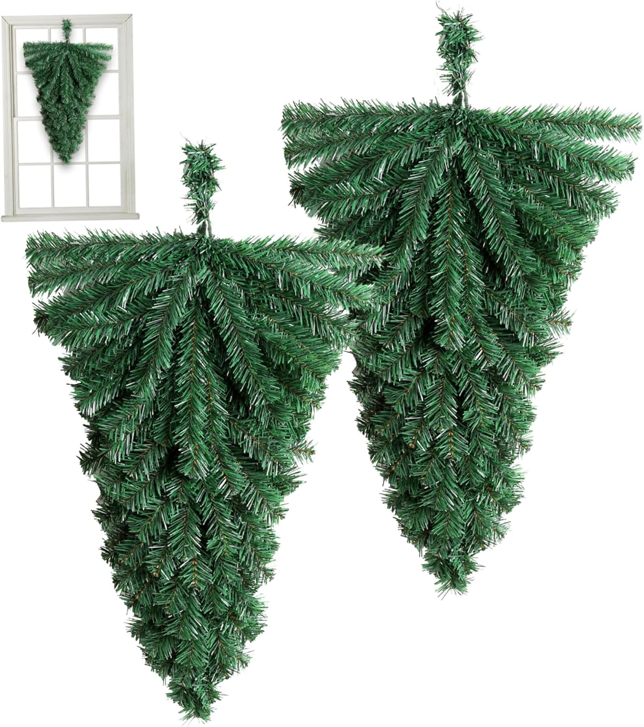 Christmas Swag 2Pcs 45Cm Wreath Base Artificial Upside down Tree Shape Teardrop Swag PVC Christmas Decorations for Front Door Wall Window image number 4