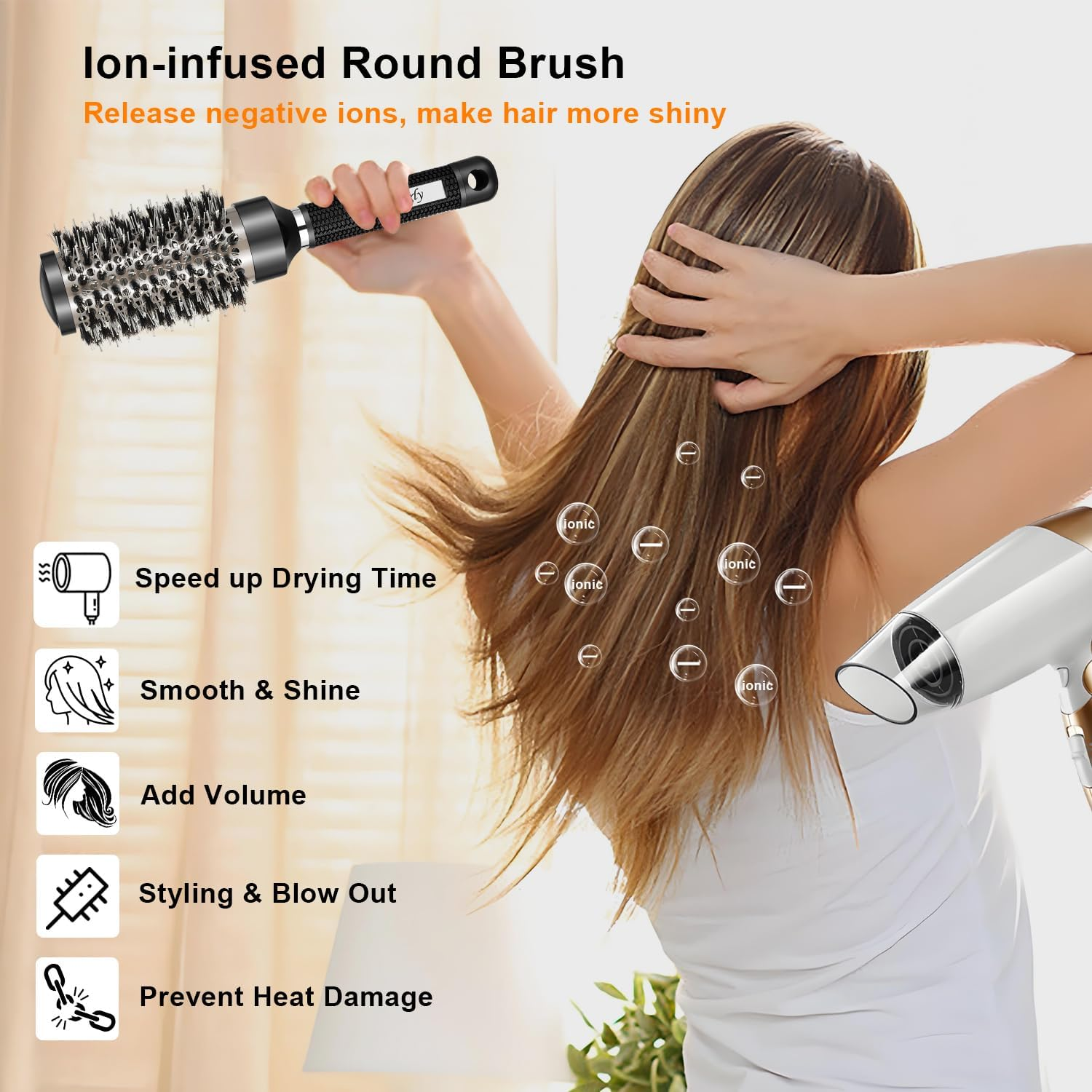 Round Brush for Blow Drying, Ceramic round Hair Brush for Blow Out with Boar Bristles, Ionic Tech, for Hair Curling, Styling, Adding Volume (3 Pack - Barrel 1.3 Inch, 1.7 Inch, 2.1 Inch) image number 6