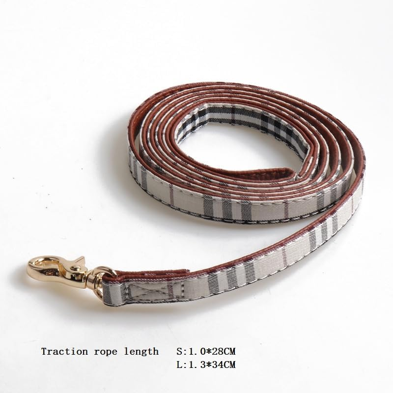 Classic Plaid Stylish Dog Bandana and Collar with Adjustable Leash (Khaki, S) image number 4