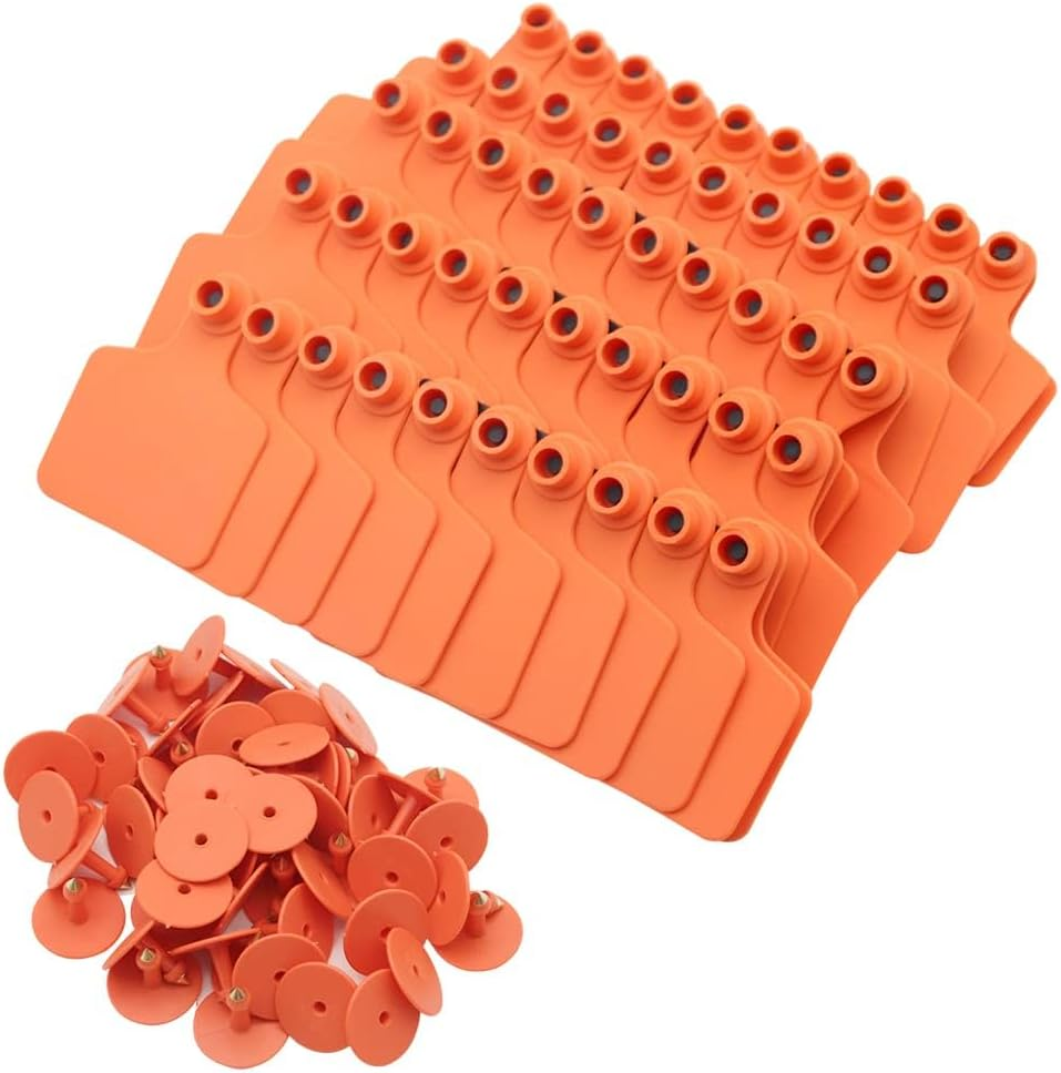 Blank Cattle Ear Tags 100 Pieces TPU Large Livestock Ear Tags Customized Identification Blank Tags for Sheep Cattle Calf Hog (Orange)