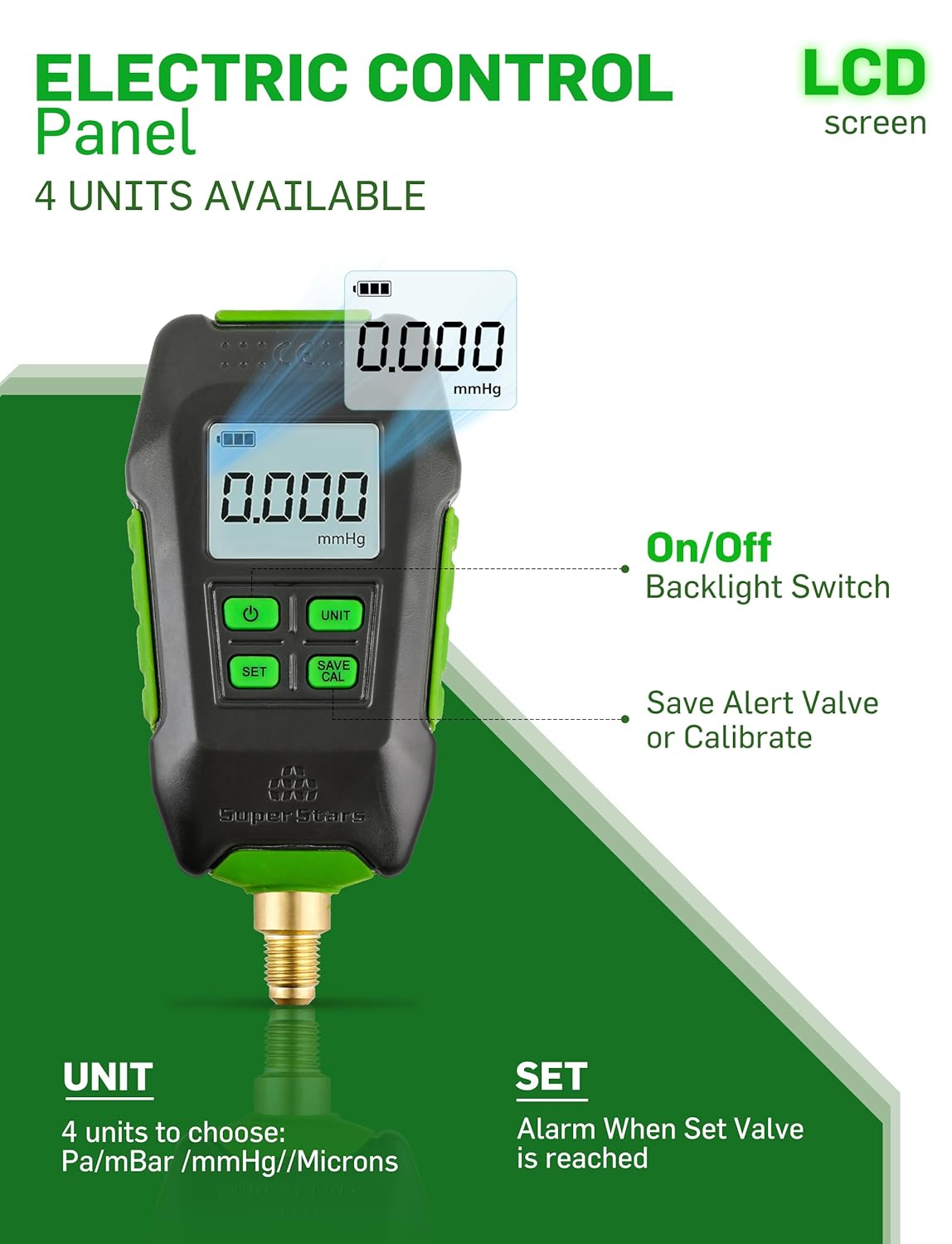Digital Micron Vacuum Gauge 1/4" SAE, Digital Pressure Tester Meter HVAC, Alarm Notice, Temp Compensation, LCD Display, 4 Units image number 6