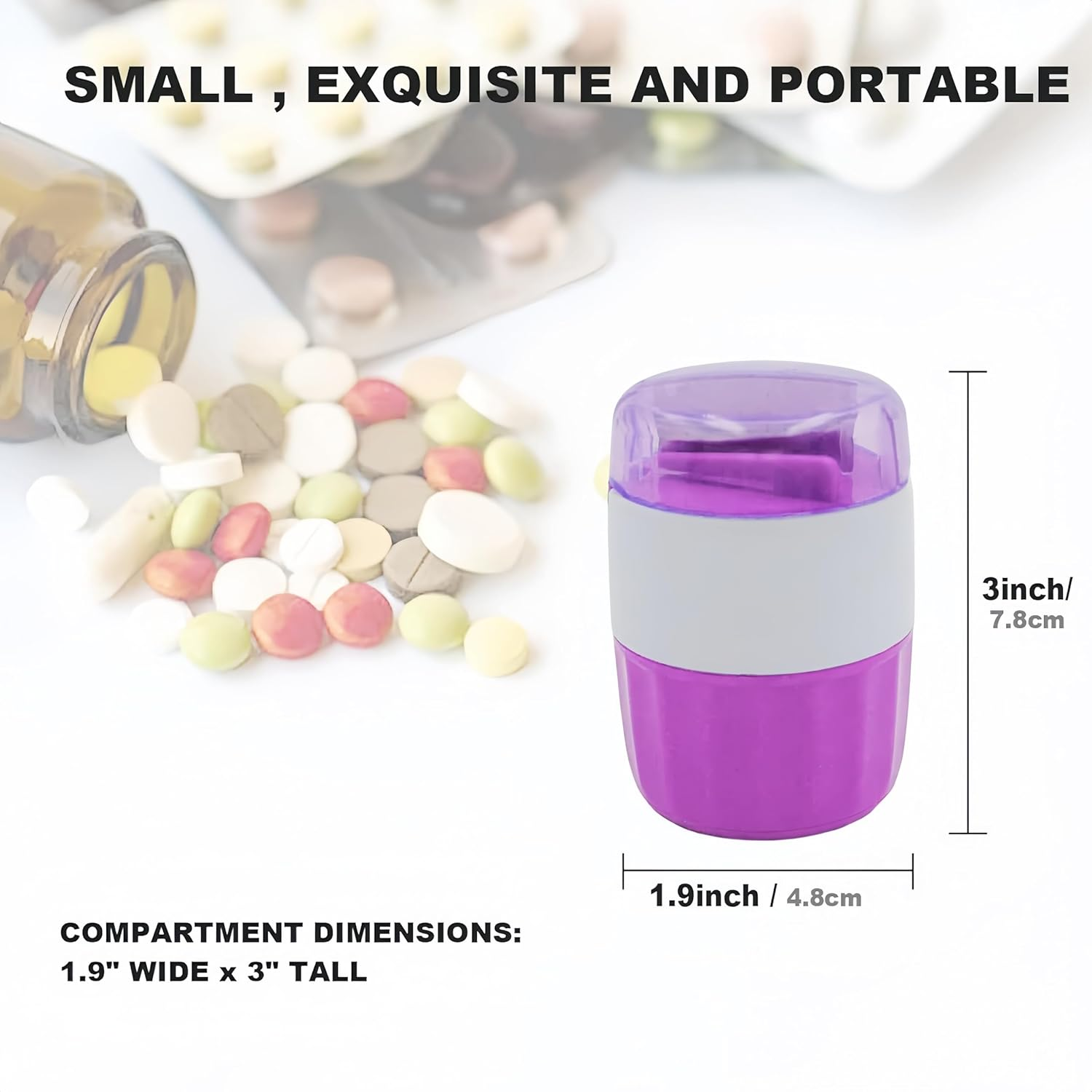 Pill Cutter for Small Pills 1/2 with Stainless Steel Grinding Head 3 in 1 Pill Crusher Splitter with Storage image number 4