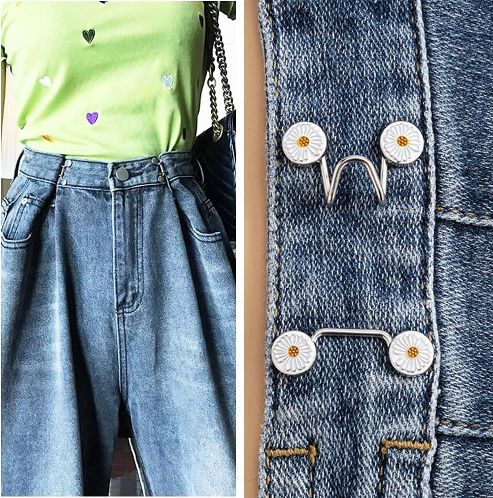 6 Sets Adjustable Waist Buckle Extender Set, Jean Button Pins Extender,Jean No Sewing Required Pants Clips,Clips - Silver image number 4