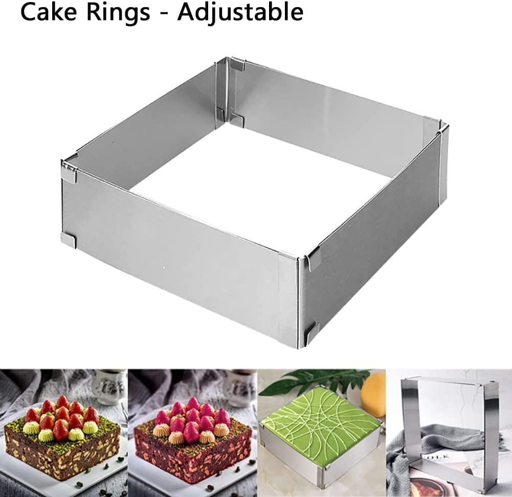 MANO 2 Pack Adjustable Cake Ring for Baking 6 to 12 Inch Stainless Steel Mousse Cake Molds Circle and Square Cake Decor Rings Bakeware Set Tool image number 1