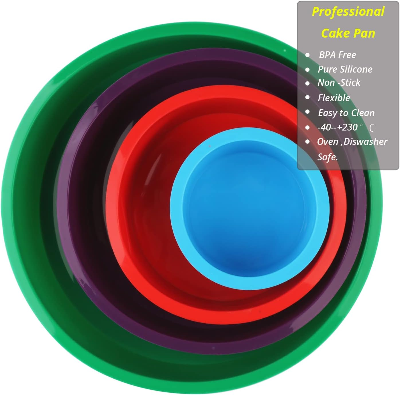 Silicone round Cake Pans Set, 4 Pcs (4"/6"/8"/10") Extra Thick Nonstick Leakproof round Deep Cheesecake Pans, Layer Baking Pans Cake Tins Set for Birthday Wedding Tier Cake