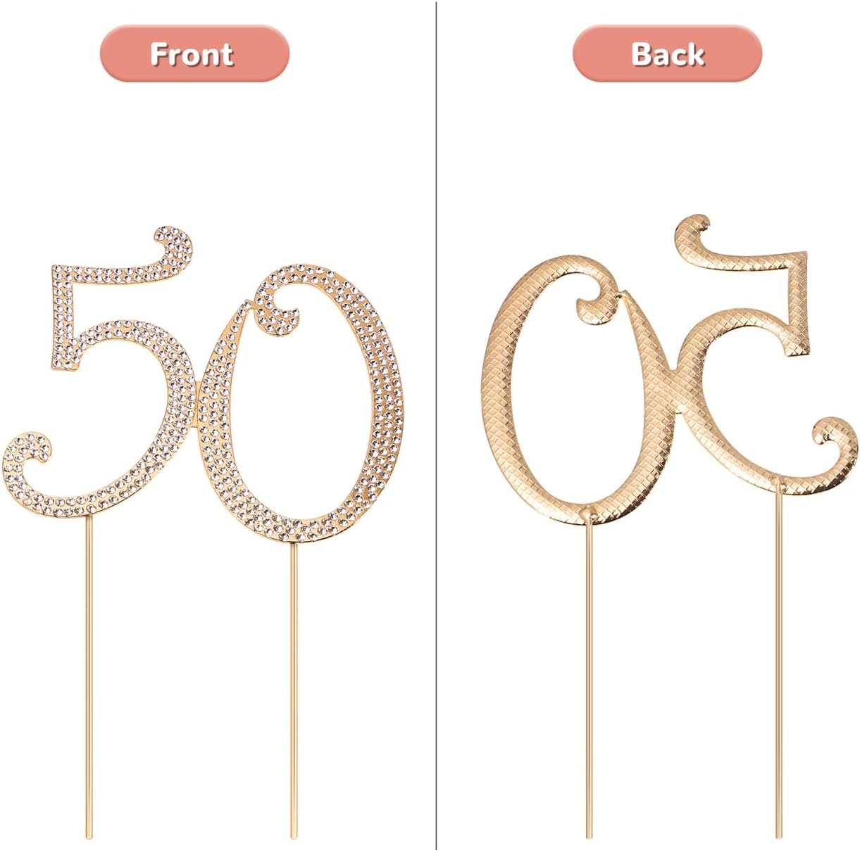 Toddmomy 50 Gold 50Th Anniversary Bling Rhinestone 50Th Birthday Crystal Cake Decoration image number 4