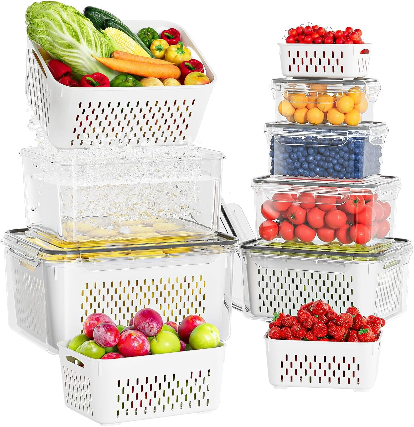 Fruit Storage Containers for Fridge with Removable Colanders, Food-Grade Freezer-Sealed Drained Fruit Containers for Fridge, Keep Fruit Fresh for Long Periods of Time, Dishwasher Safe (Clear-6 Pack) image number 2