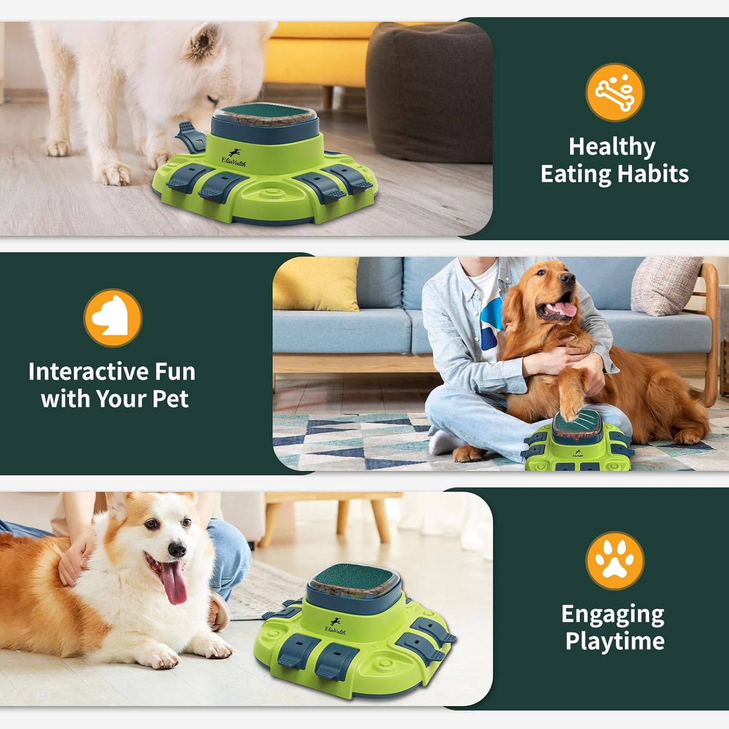 Interactive Dog Toys, Eliavalth Dog Enrichment Toys for Mental Stimulation, 3-In-1 Toys for Dog Puzzle with 2 Levels, Slow Feeder Dog Bowls & Nail File, Scratch Board for Nails, Light Green image number 6