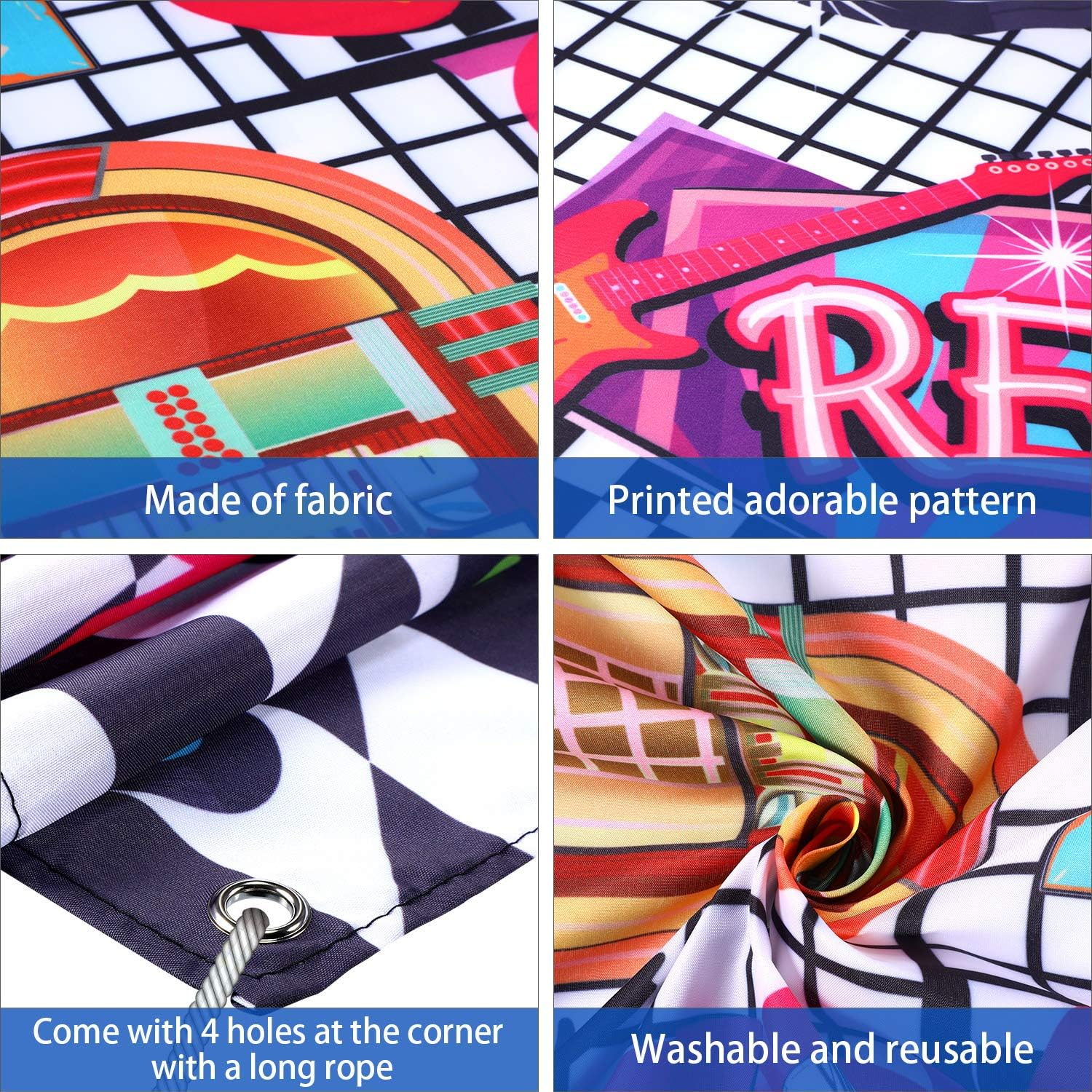 50'S Theme Party Decorations Rock and Roll Party Backdrop Party Banner Classic 50S Backdrop Banner for 1950'S Party Decorations, 72.8 X 43.3 Inch image number 4