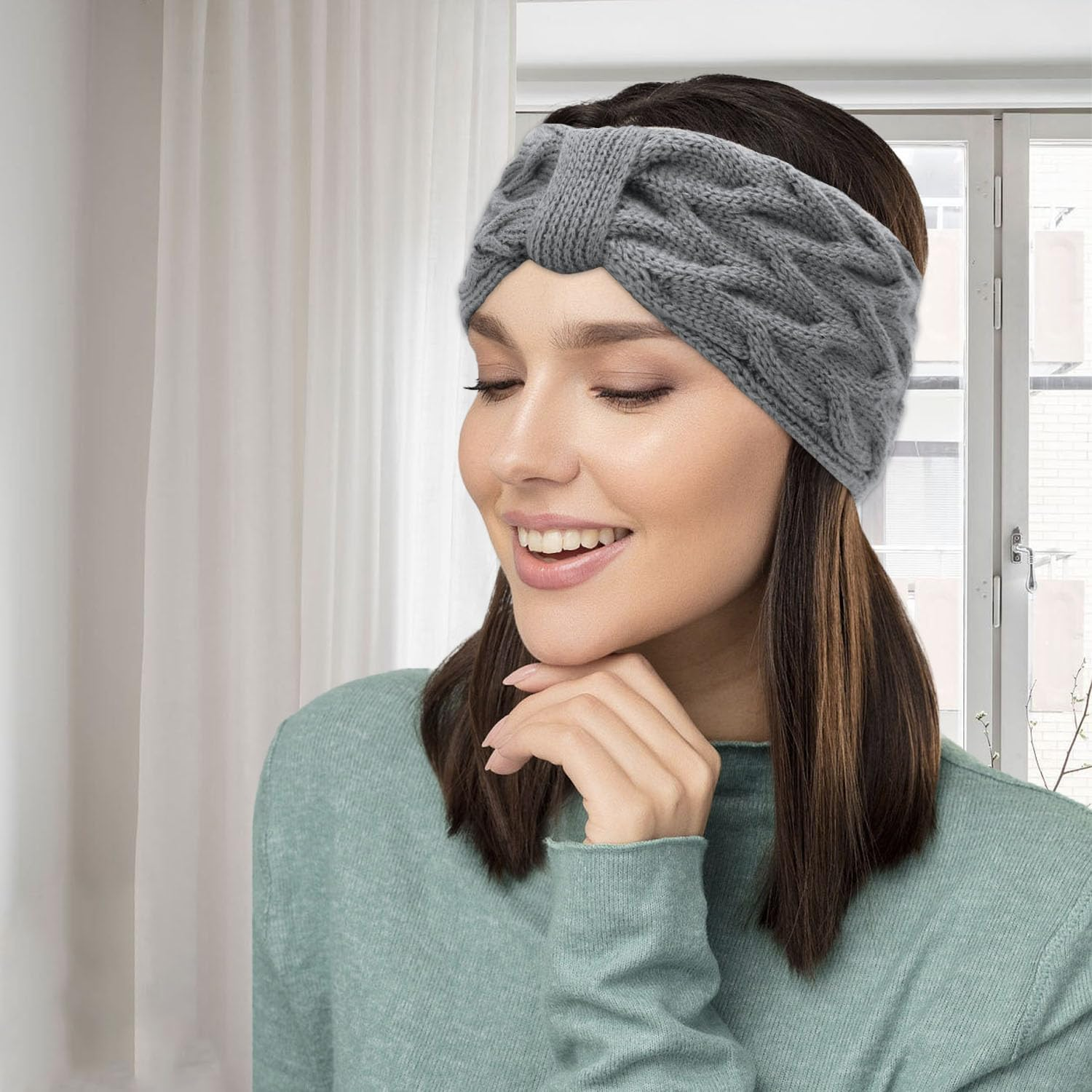 Estefanlo Women'S Winter Headbands, Pack of 2, Knitted Lined with Fleece, Ear Warmers, Headband, Hair Band, Thick for Women and Girls (Black + Grey)