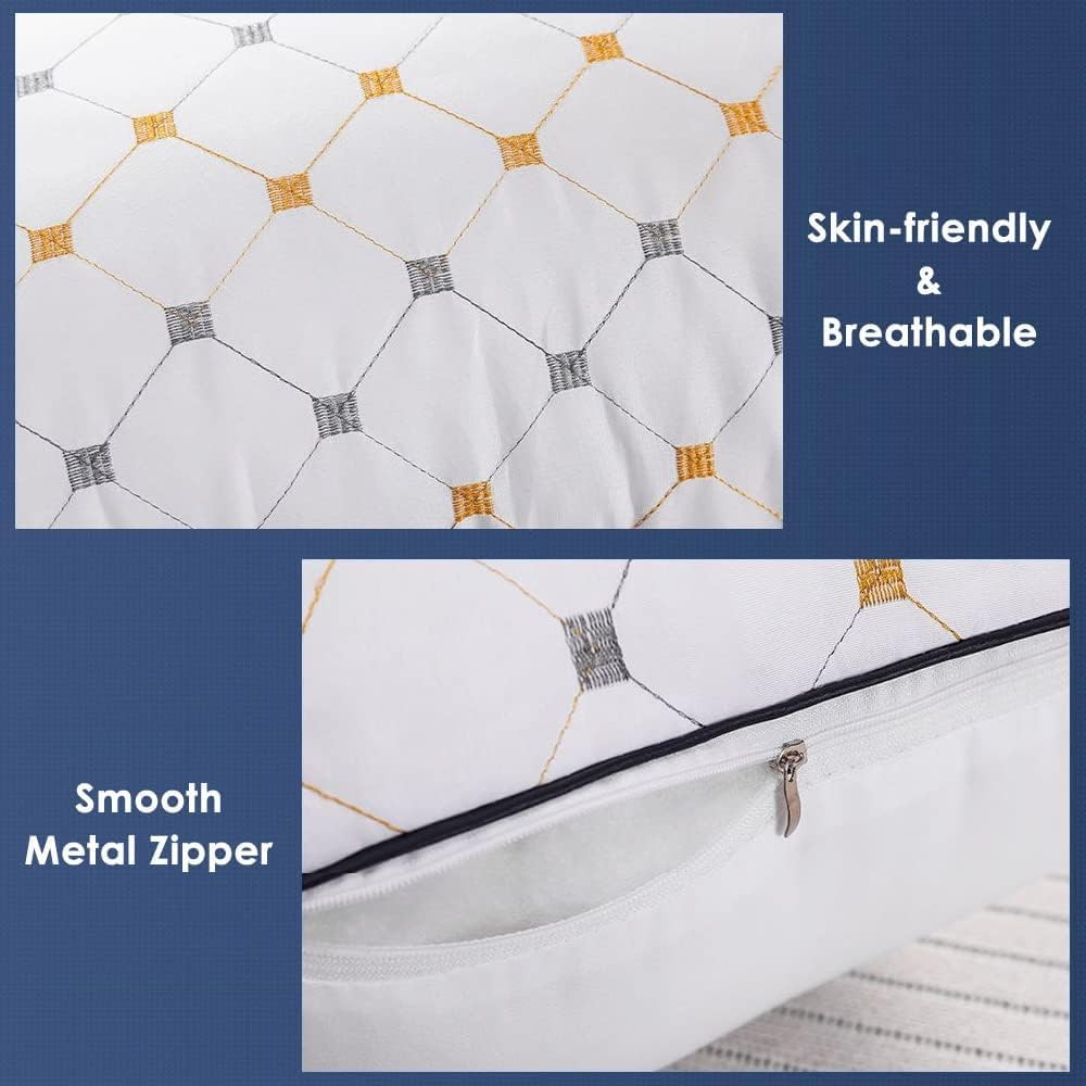 4-Pack Queen Bed Pillows for Sleeping &ndash; Hotel Quality, Hypoallergenic, Soft & Supportive, Medium Height Pillow, Checked Pattern, Removable Cotton Covers, Machine Washable &ndash; 74X48Cm image number 5