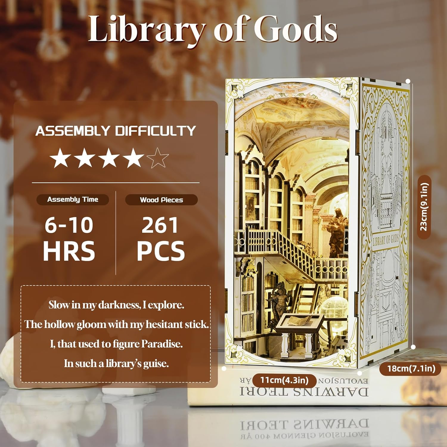 Book Nook Kit, DIY Miniature Dollhouse Booknook Kit, 3D Wooden Puzzle Bookend Bookshelf Insert Decor with LED Light for Teens and Adults (Library of Gods) - Library Of Gods image number 5