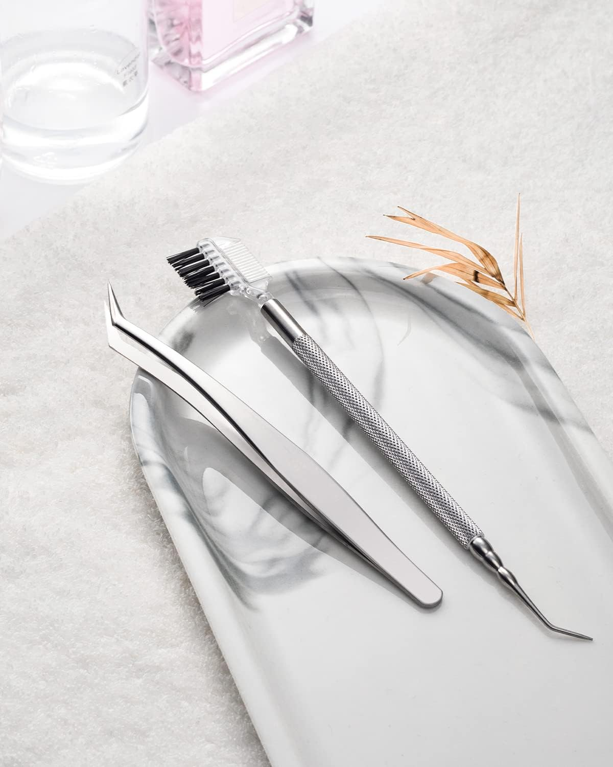 FVION 2 Pieces Eyelash Enhancer, Curved Eyelash Extension Tweezers/Eyebrow Brushes - Tweezers for False Eyelash Extensions, Eyelash Separator Comb, Lash Lift Makeup Tool image number 6