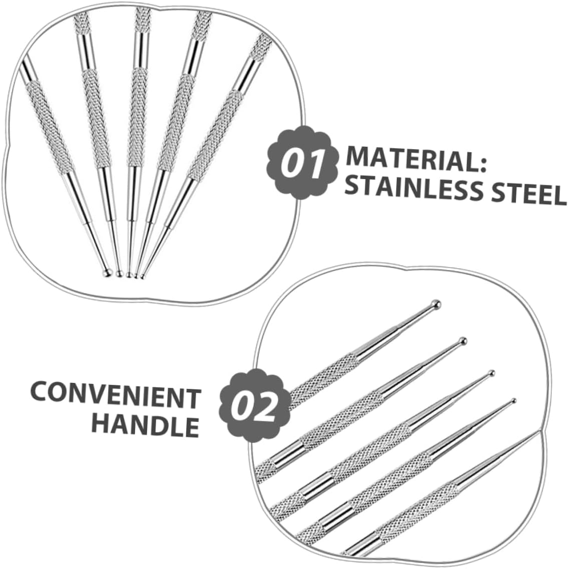 5PCS Dual Ended Stainless Steel Nail Dotting Pen Set for Rhinestones Picker and Dot Painting Multifunctional Manicure Tools for DIY Nail Art Embossing and Gradient Salon Designs At image number 1