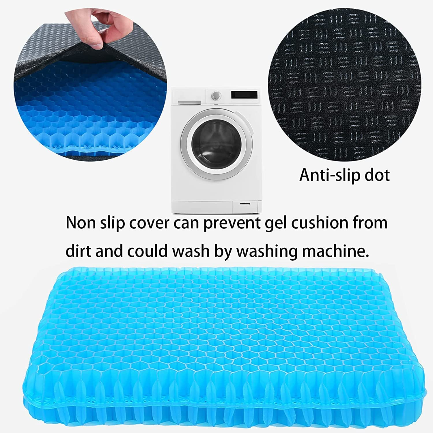 Gel Seat Cushion, Cooling Seat Cushion Thick Big Breathable Honeycomb Design Absorbs Pressure Points Seat Cushion with Non-Slip Cover Gel Cushion for Home Office Chair Car Wheelchair Truck image number 3