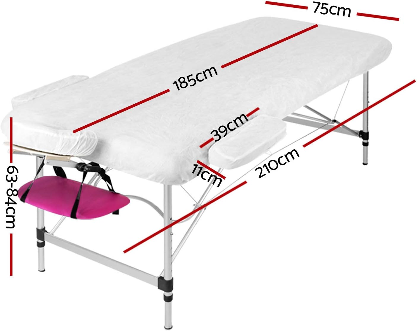 Zenses Massage Table Violet 75Cm Portable Aluminium, Massages Therapy Bed Headrest Chairs, Folding 3 Fold Beauty Spa Waxing Bounes Cover Covers Carry Bag image number 6