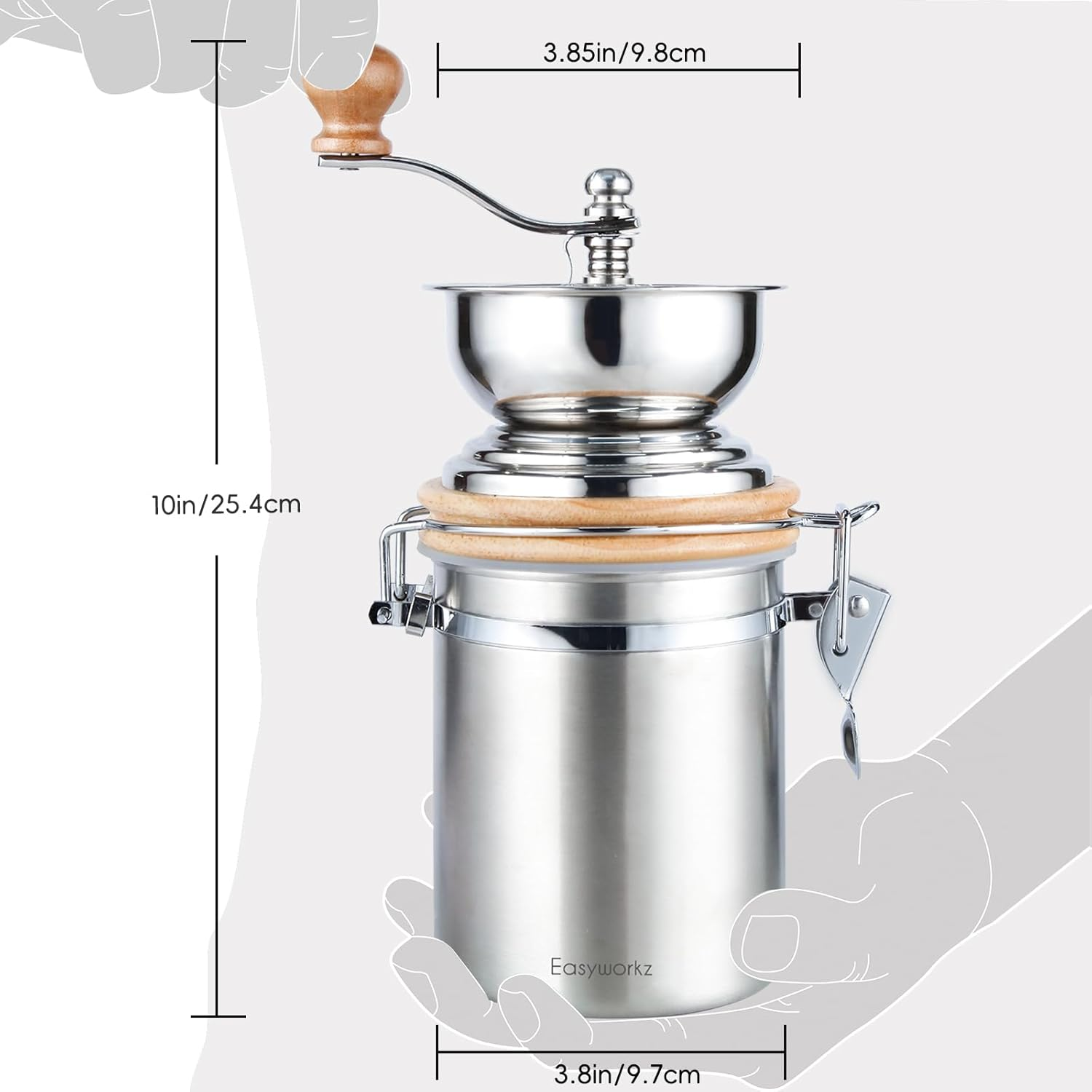 Easyworkz Manual Coffee Grinder - Adjustable Settings, Airtight Canister - Coffee Bean Mill Tool for Kitchen, Hand Crank Coffee Grinder image number 1