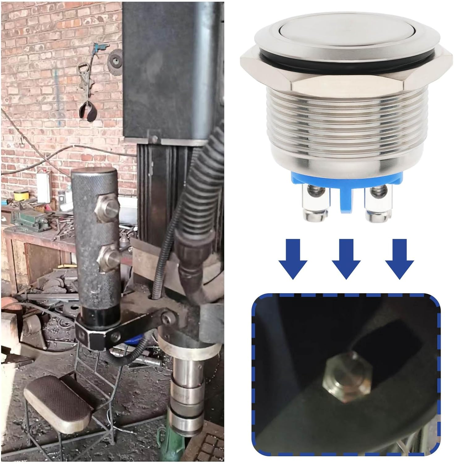 2PCS 22Mm Momentary Push Button Stainless Steel Starter Switch DC 5A 250V AC Thread Depth 13Mm for Cars Motorcycles Boats Momentary Contact Switch image number 5