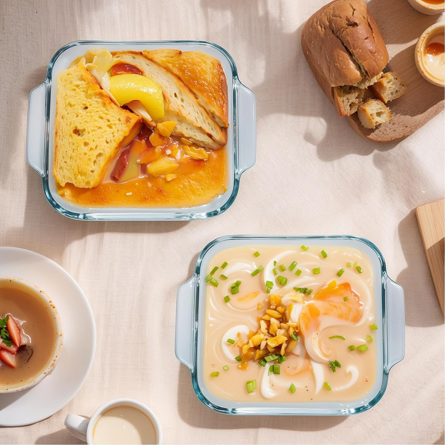 Small Casserole Dishes 4 Pack, 5 Inch Glass Square Baking Dish Individual Portion Baking Pan for Oven Microwave Air Fryer Square Egg, Clear Prep Bowls with Handle image number 4