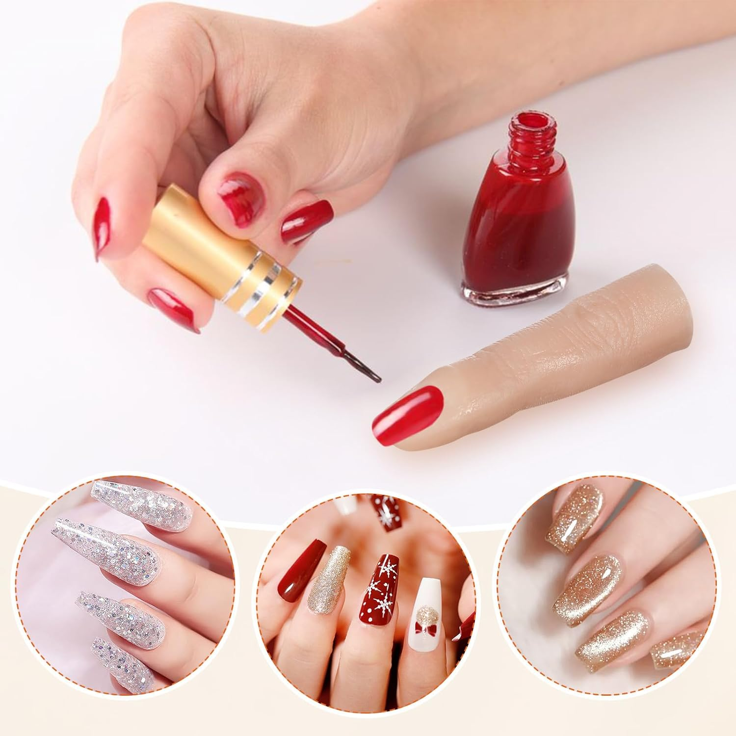 Silicone Practice Nail Art Finger Model Flexible Bendable Fake Nail Tip for Manicure Training Reusable Simulation Finger for Beginners