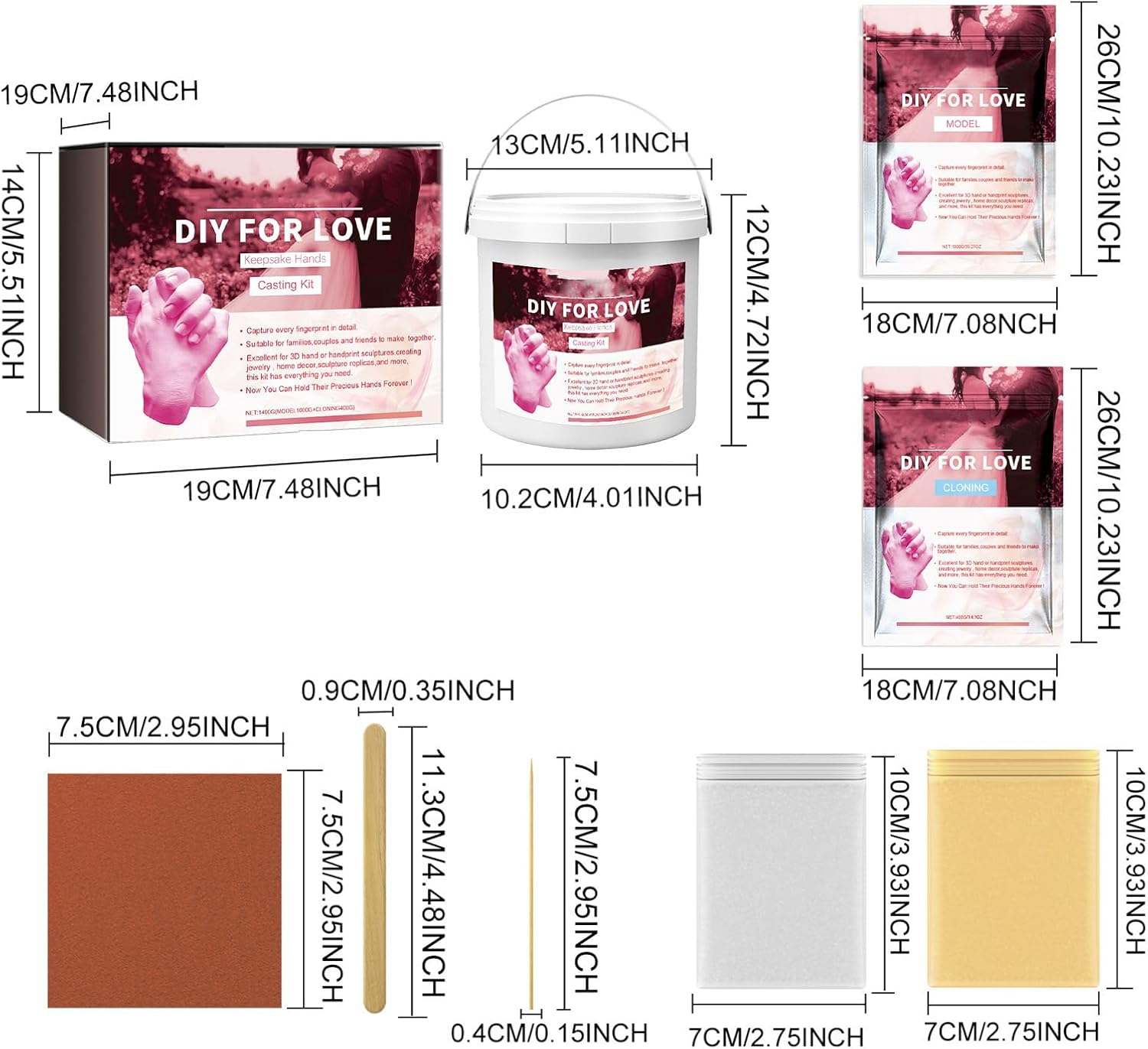 Hand Casting Kit Couples,Hand Statue Casting Supplies - Model Cloning Powder 3D Model Crafts Valentine'S Day Deocr image number 2