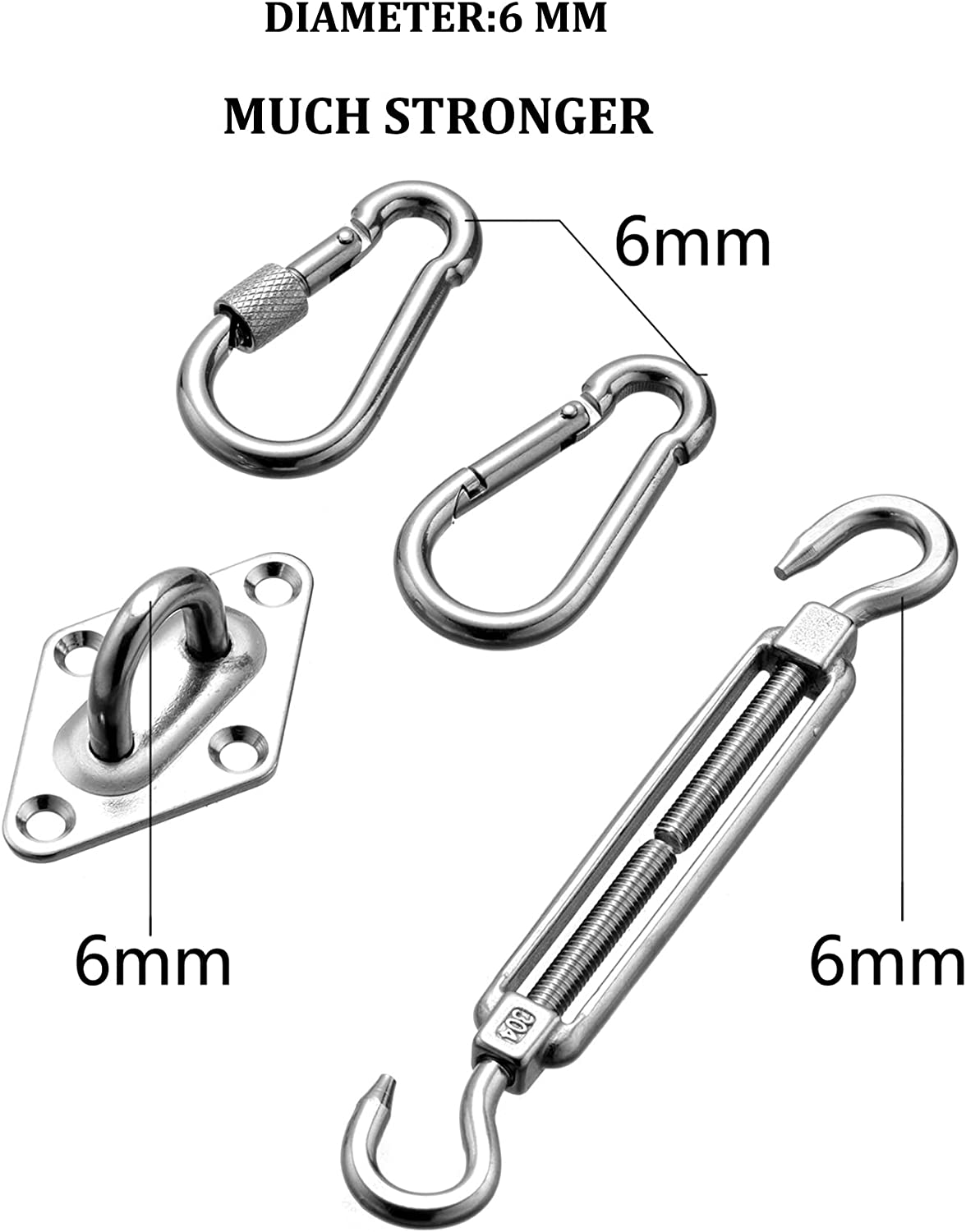 6 Mm FYJIDY 41 Pcs Stainless Steel Shade Sail Hardware Kit,Triangle Rectangle Sun Shade Sail Installation Accessory image number 3