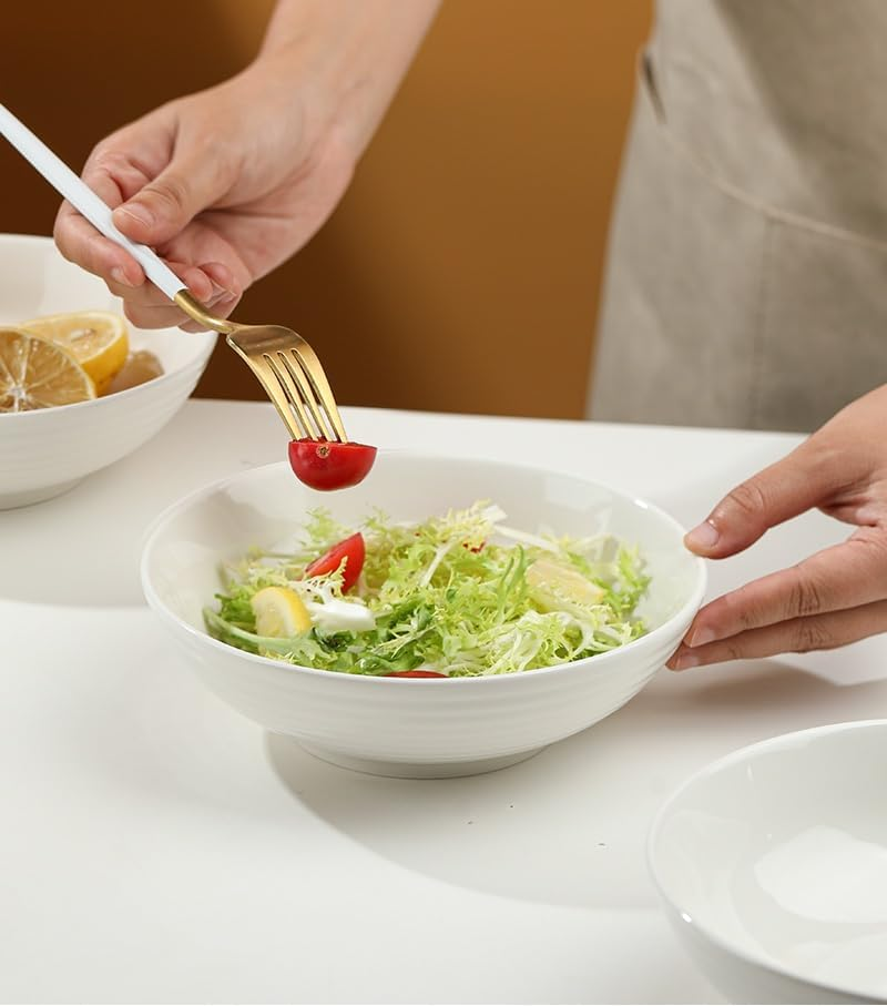 7 in Porcelain Pasta Bowls Ceramic Set of 6,Salad Bowls Wide and Shallow Set for Serving Soup, Pasta, Noodle, Dinner, Large Kitchen Bowl Plates,Soup & Microwave & Dishwasher Safe image number 4