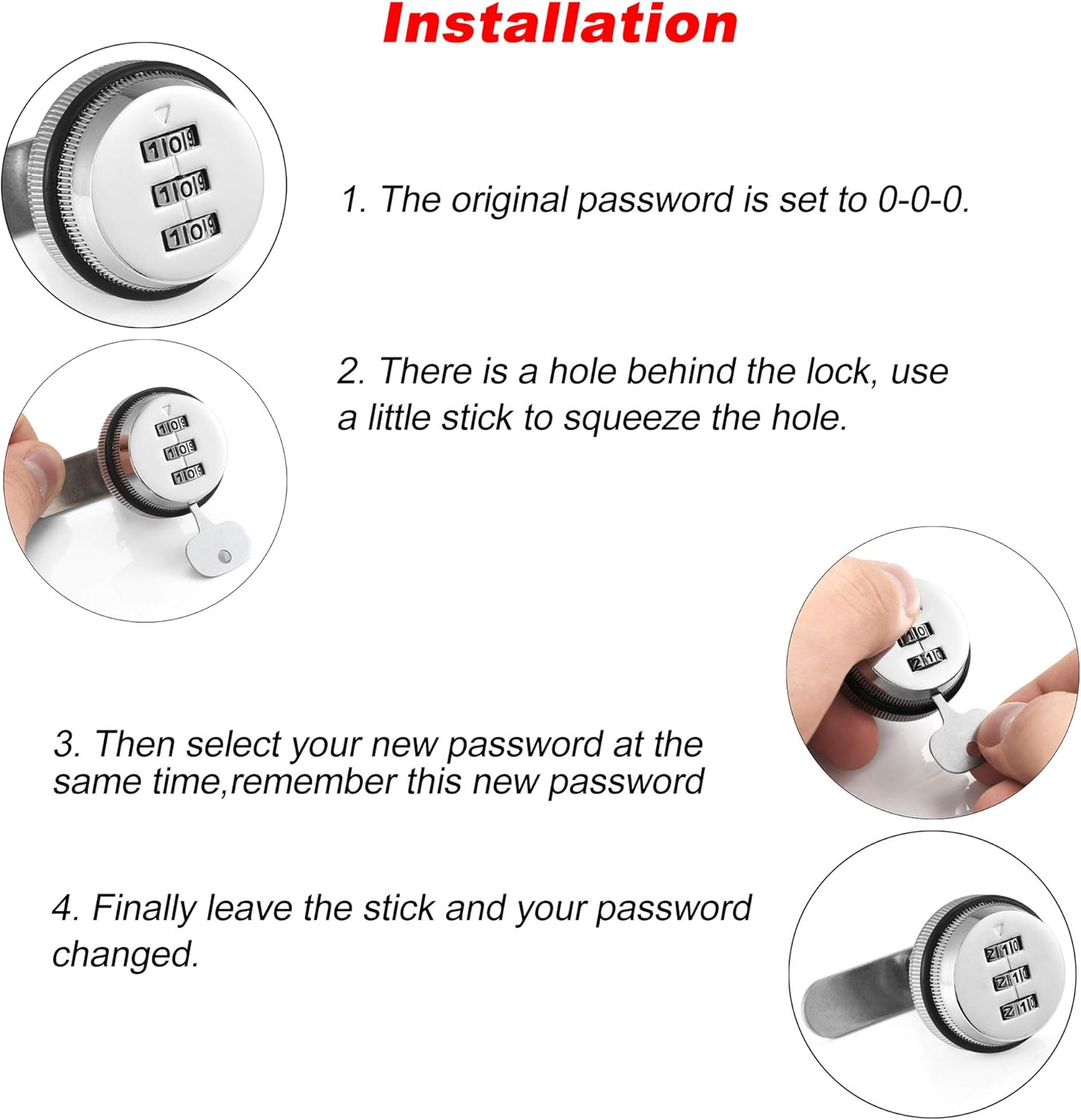 4 Pack Combination Cabinet Lock, Password Coded Cabinet Lock,Combination Cam Locks with 1-1/8'' & 3/4'' Cylinder Chrome Finish,Security Locks for Cabinet Deposit Box Mailbox Black
