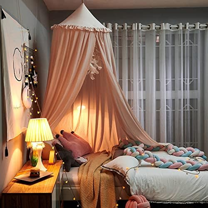 Dome Kids Teepee Tent, Washable Colorful Reading Tent Fashion Bed Canopy Punch-Free Breathable Bed Curtain Multipurpose Children Play Tent for Home/699 (Size : Ruffled Beige Pink)