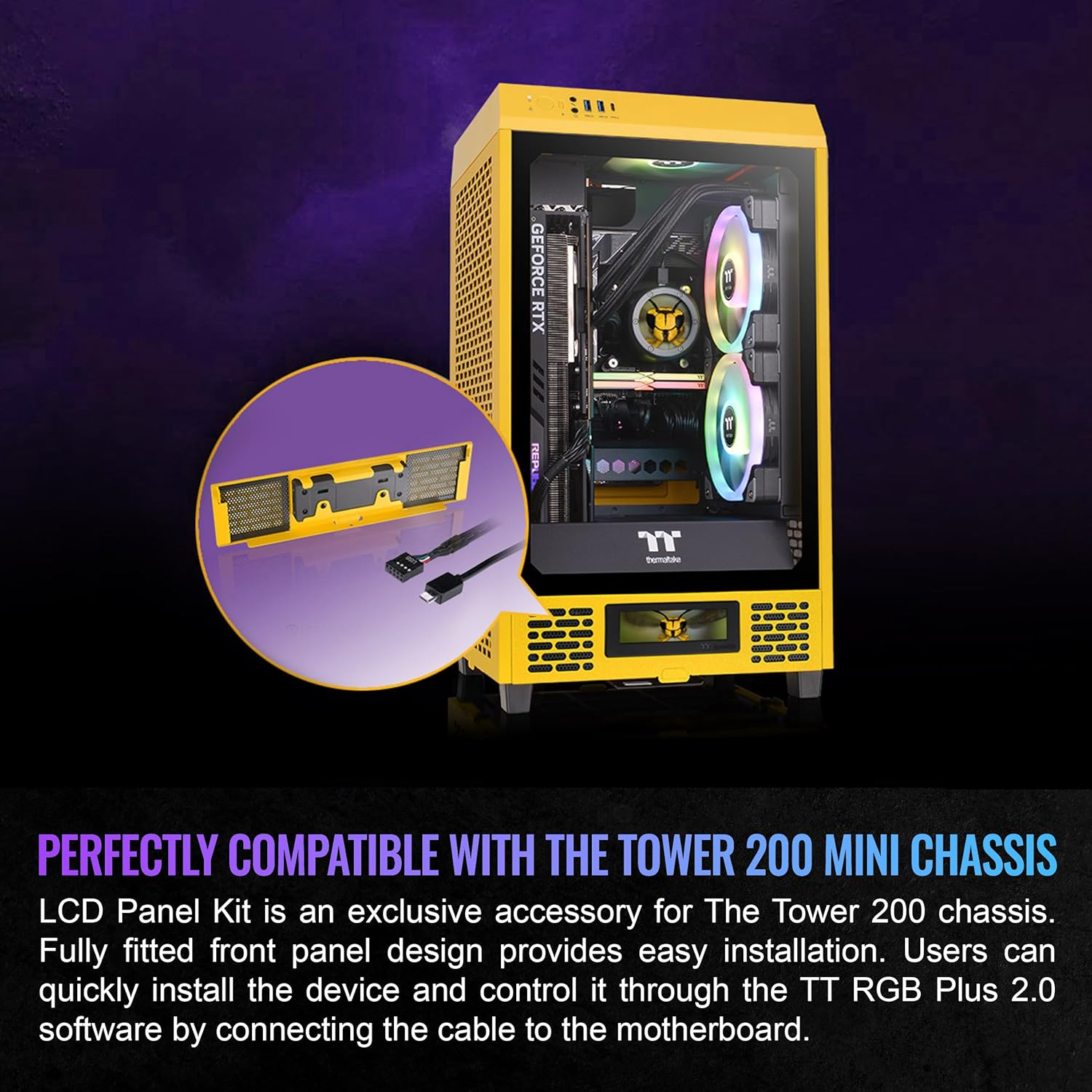 Thermaltake LCD Display Panel Kit for the Tower 200 Tempered Glass Mini Tower Case Bumblebee Edition, AC-067-OO4NAN-A1 image number 6