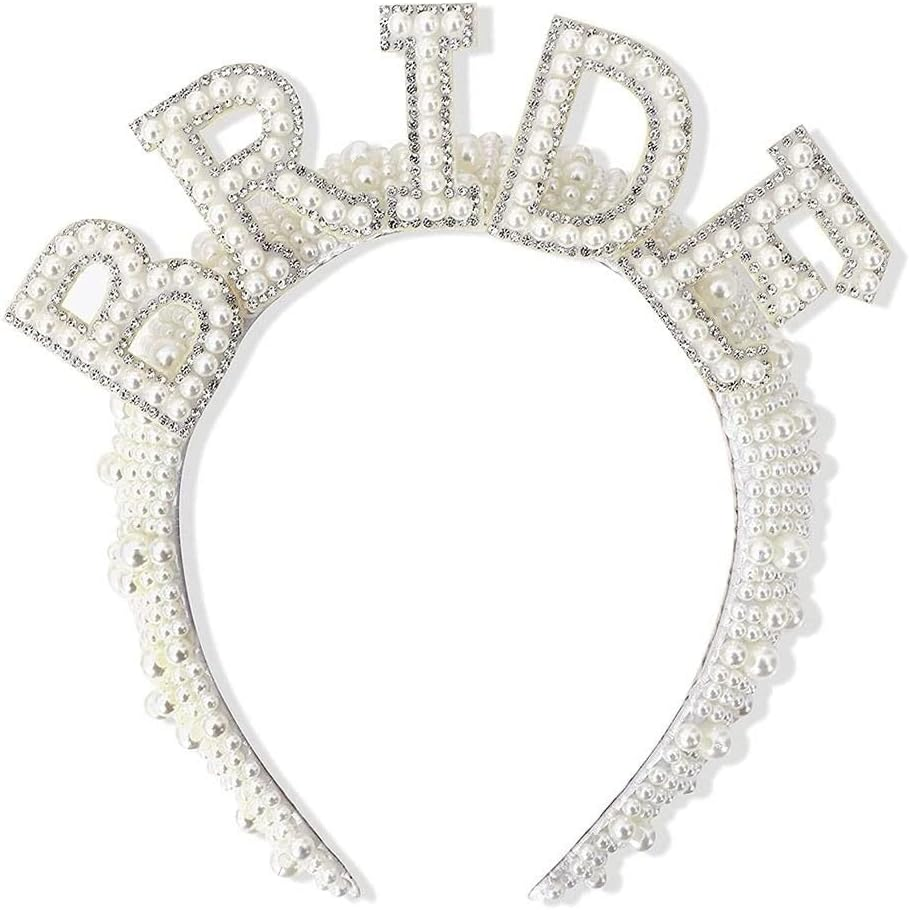 Homesogood Pearl Bride Headband Decoration,Elegant Bachelorette Party Decorations Pearl Bridal Hairband Ornament Bride Accessories for Wedding image number 3