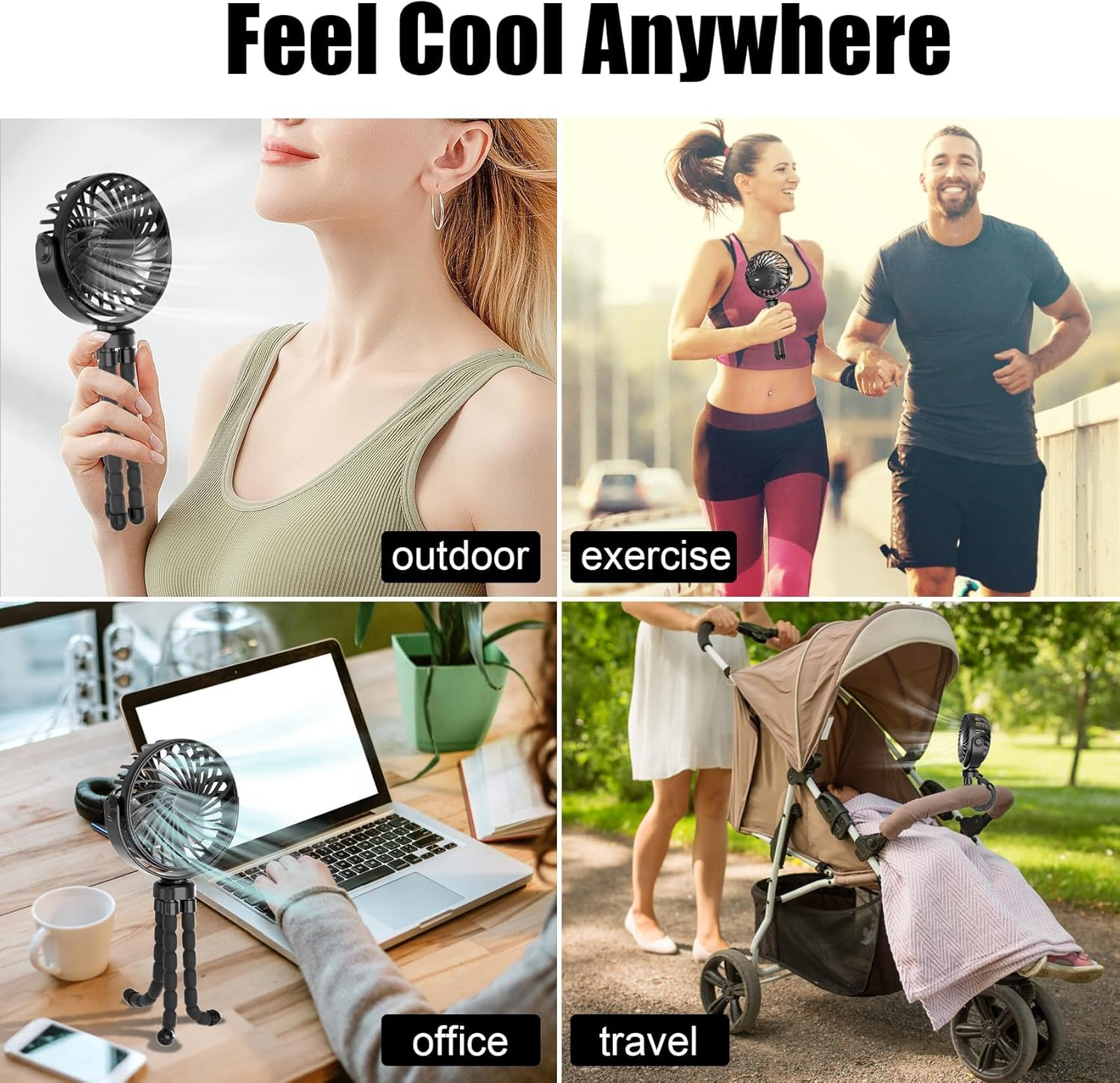 Portable Mini Handheld Stroller Fan, 2000Mah Baby Stroller Fan Car Seat Fan with Flexible Tripod, USB or Battery Powered Desk Fan for Bike Crib Treadmill Travel image number 1